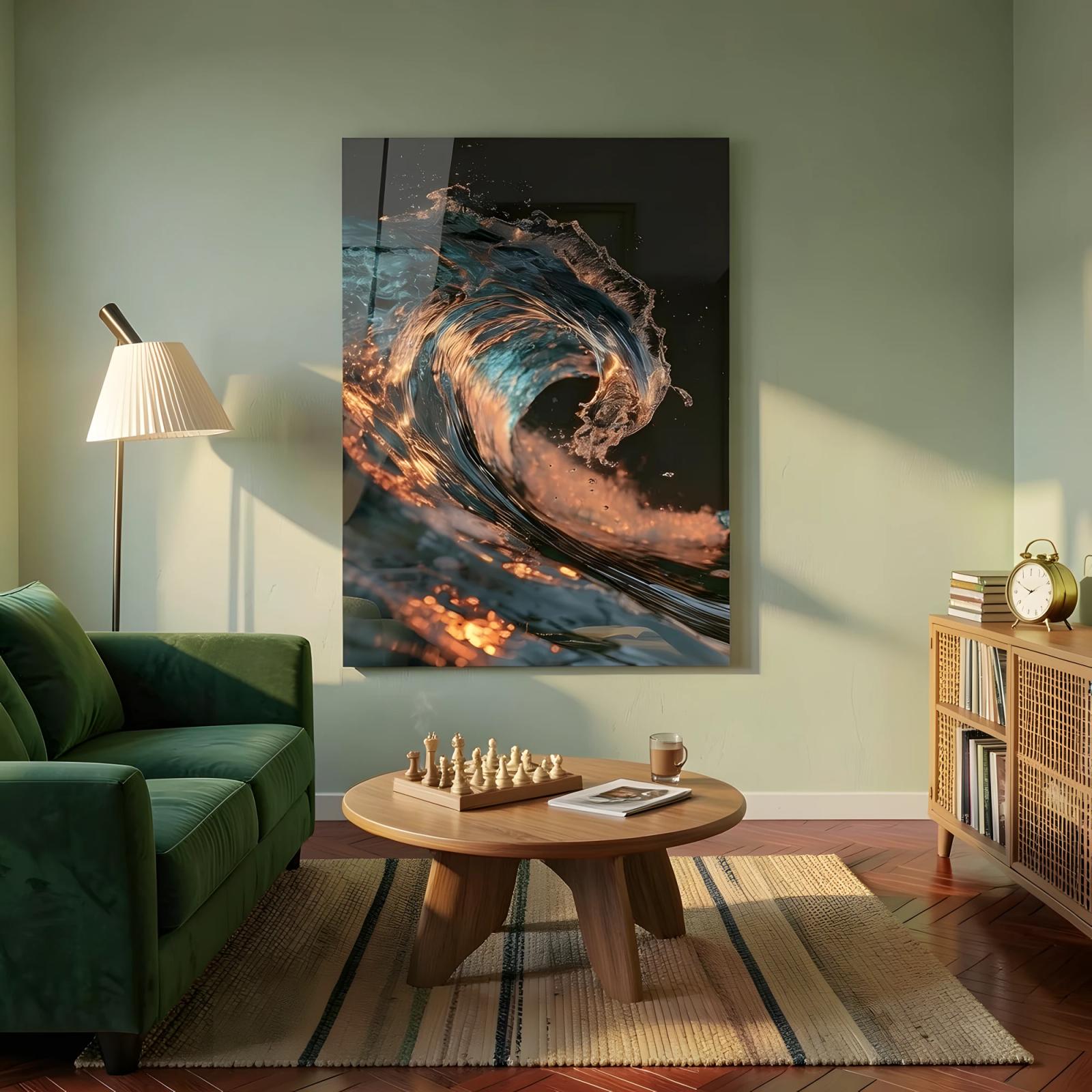 Ocean Wave Glass Wall Art Teal Copper Barrel | Glass Wall Decor — 4