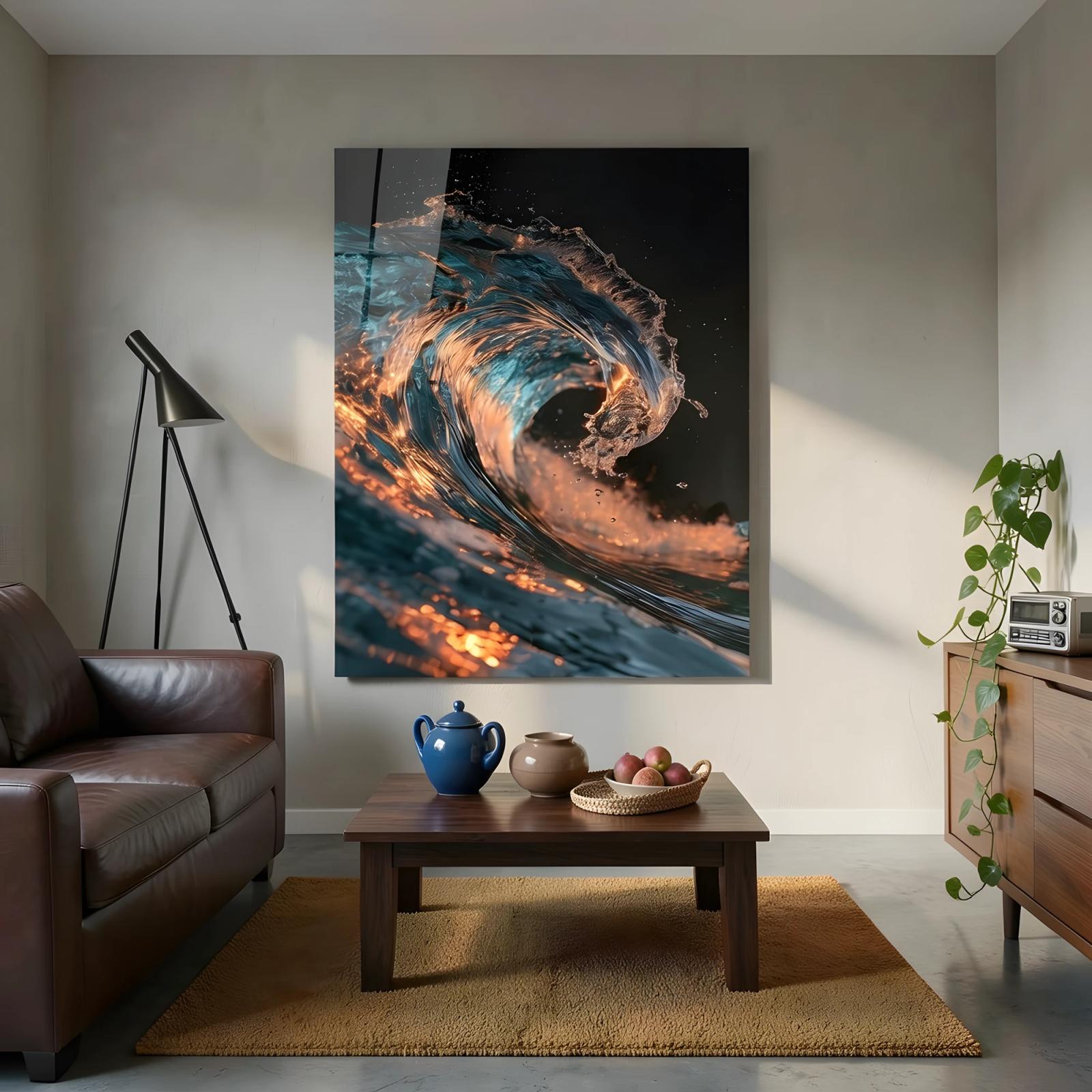 Ocean Wave Glass Wall Art Teal Copper Barrel | Glass Wall Decor — 5