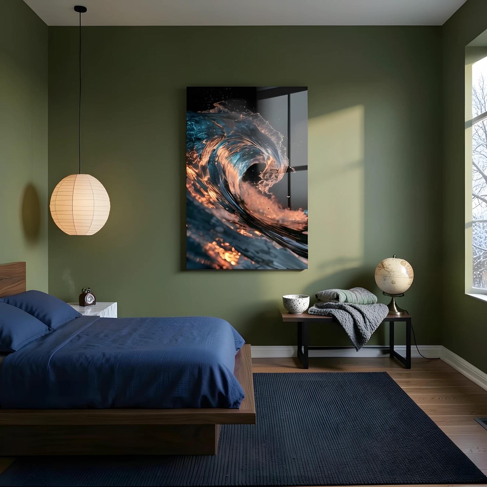 Ocean Wave Glass Wall Art Teal Copper Barrel | Glass Wall Decor — 7
