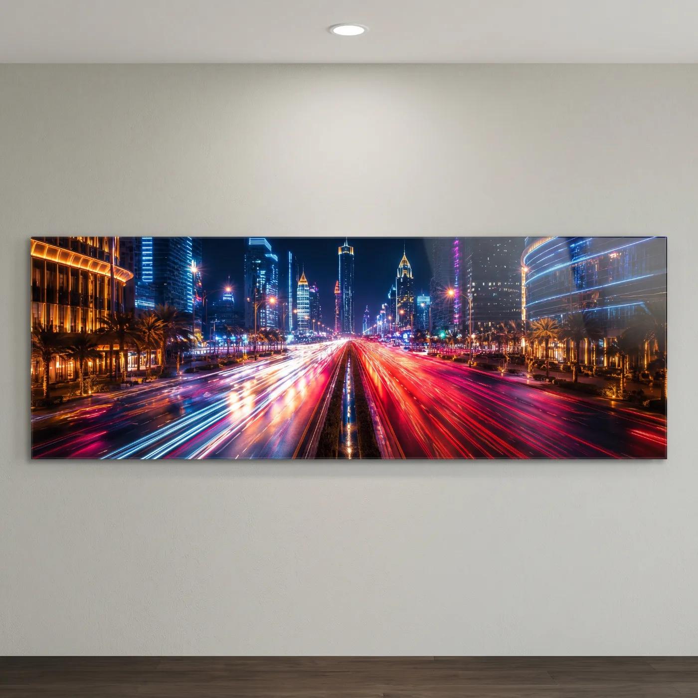 City Lights Long Exposure Skyline Wall Art | Glass Wall Art