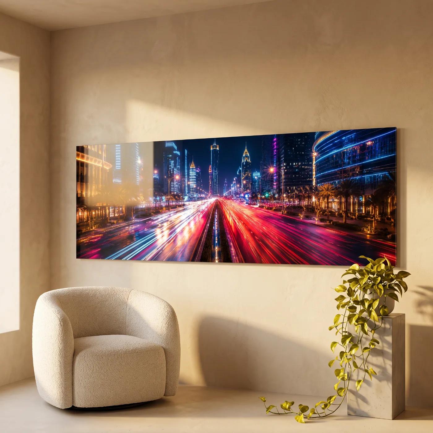 City Lights Long Exposure Skyline Wall Art | Glass Wall Art — 4