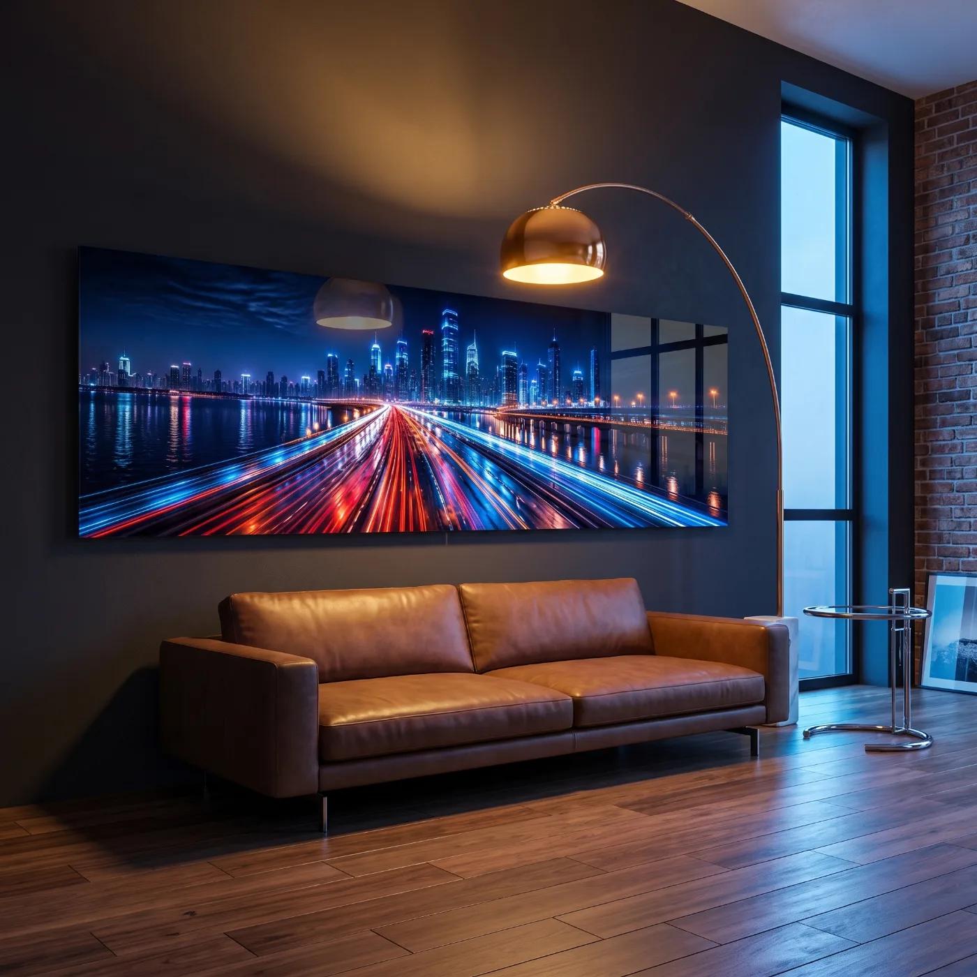 City Skyline Light Trails Night Cityscape Glass Wall Art — 2