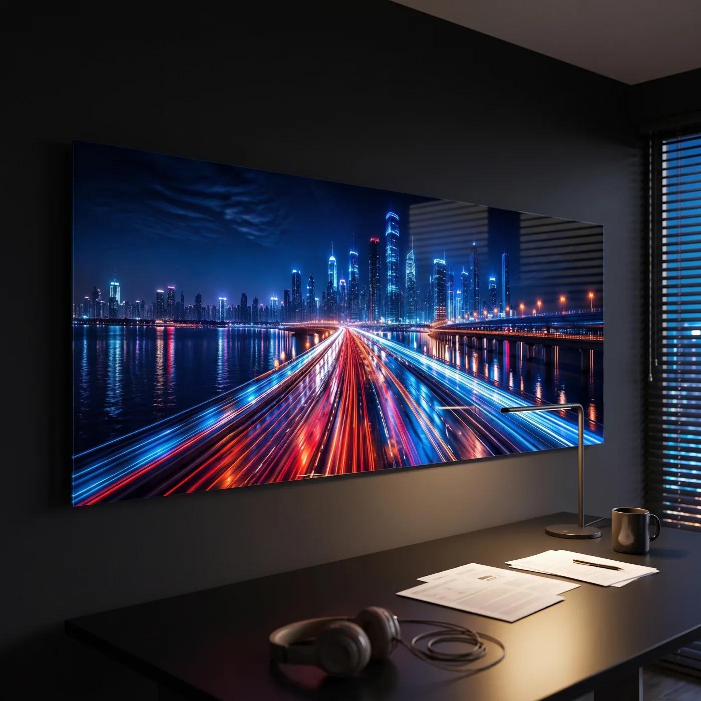 City Skyline Light Trails Night Cityscape Glass Wall Art — 3