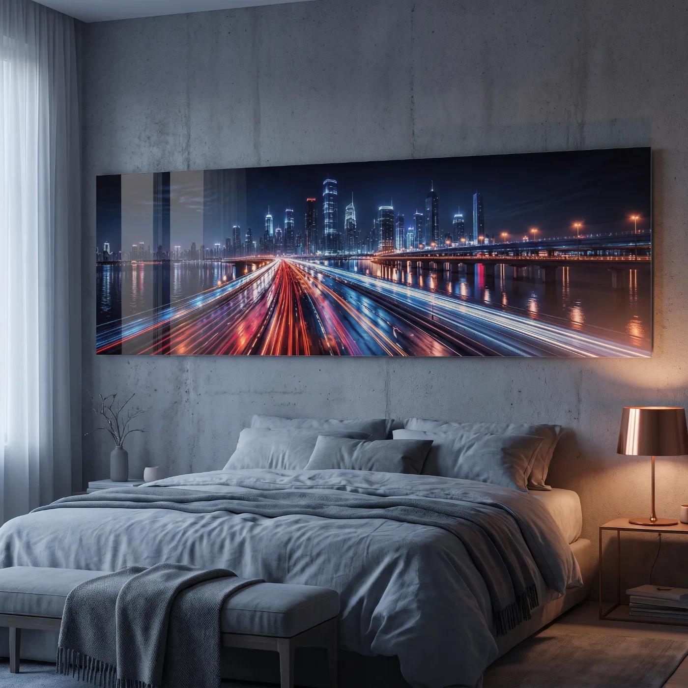 City Skyline Light Trails Night Cityscape Glass Wall Art — 4