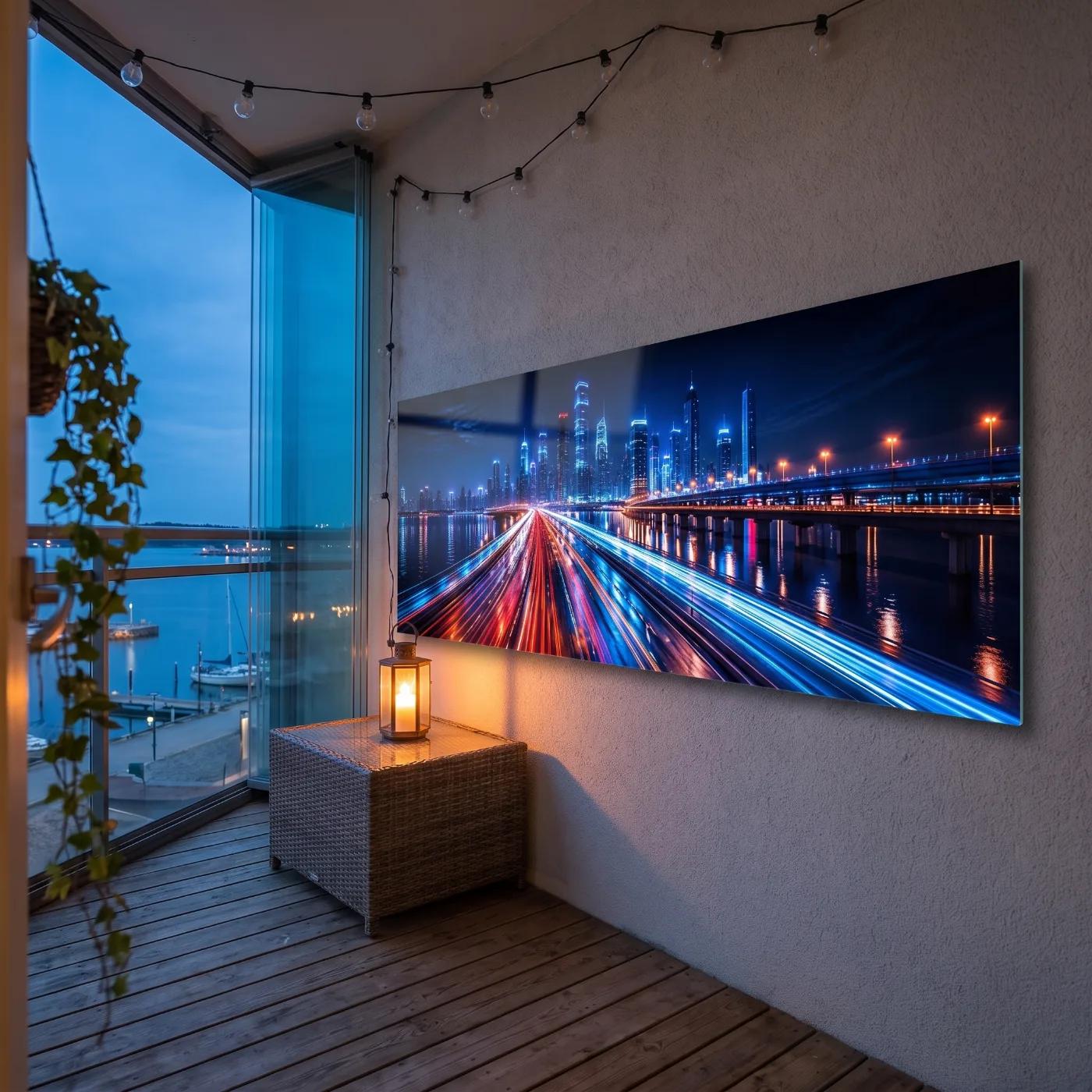 City Skyline Light Trails Night Cityscape Glass Wall Art — 5