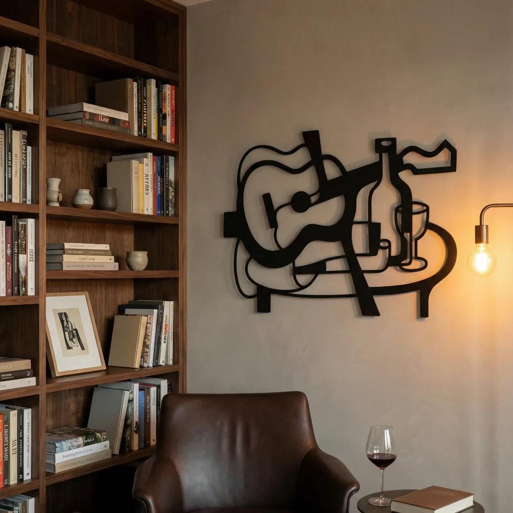 Abstract Guitar Metal Wall Art – Cubist Still Life, Living Room Music Decor — 2