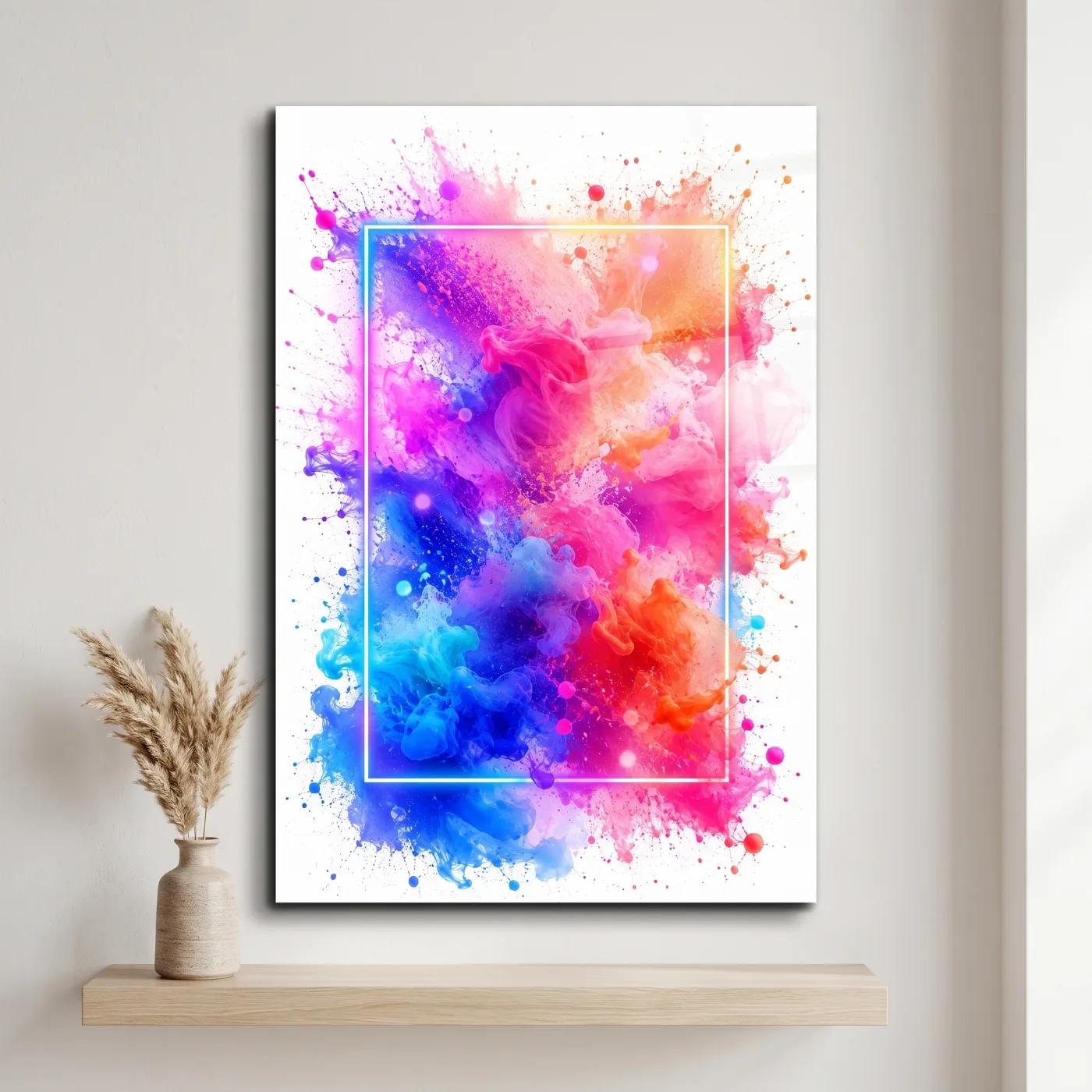 Colorful Abstract Wall Art Vibrant Splash Neon Frame | Glass Wall Art