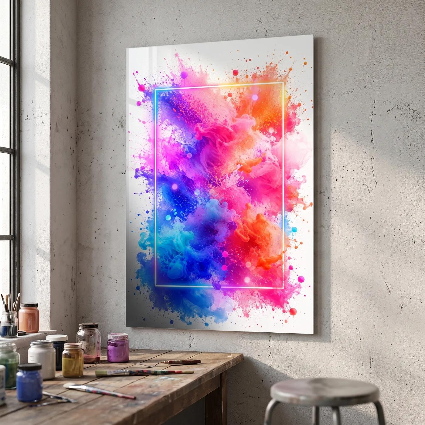 Colorful Abstract Wall Art Vibrant Splash Neon Frame | Glass Wall Art — 2