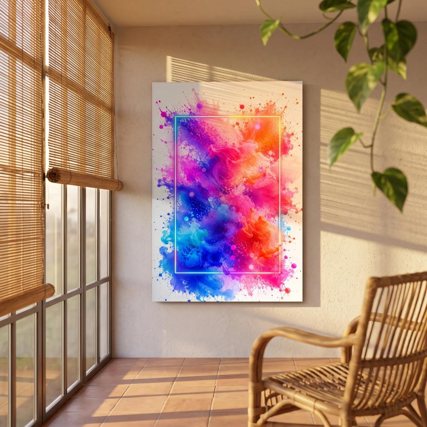 Colorful Abstract Wall Art Vibrant Splash Neon Frame | Glass Wall Art — 5