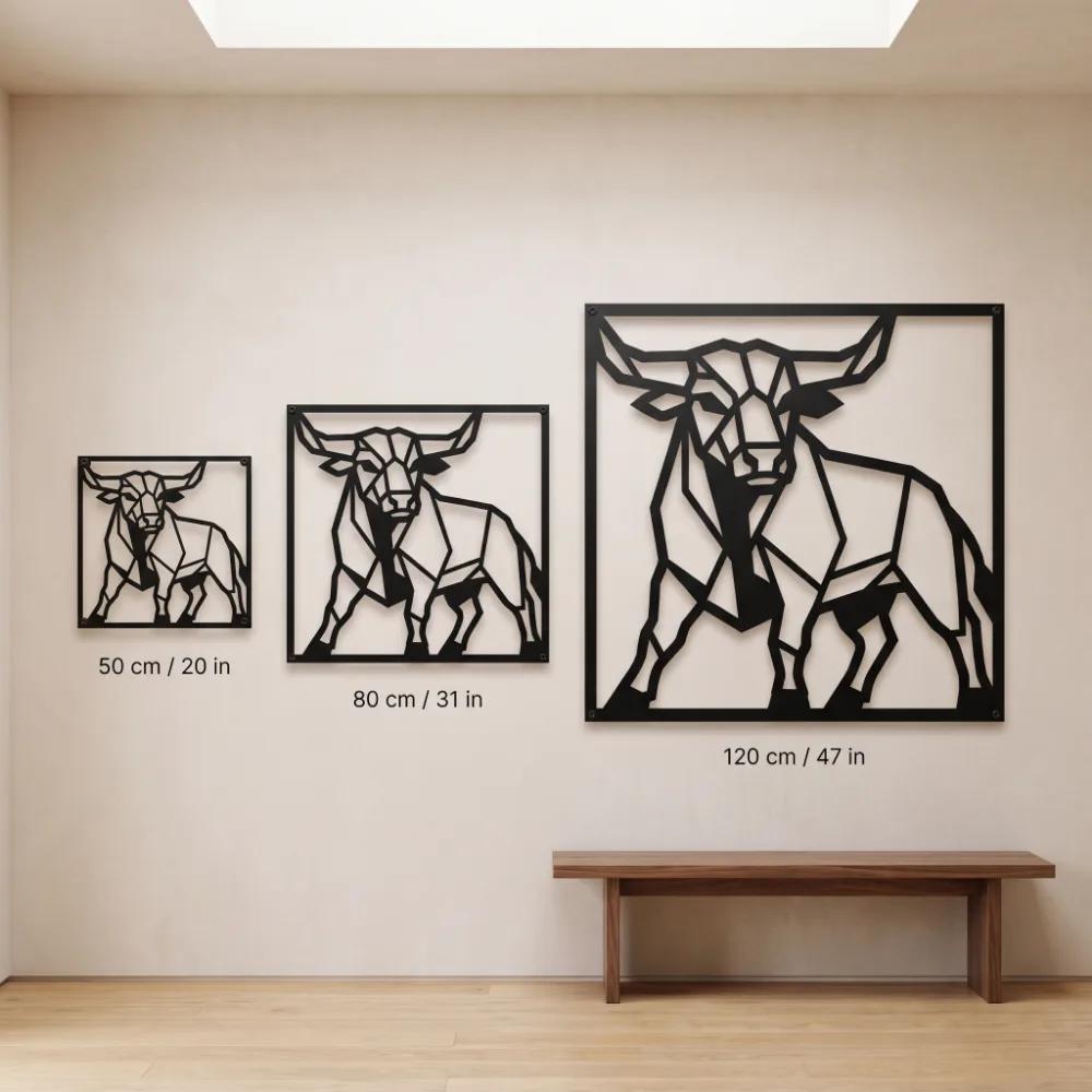 Geometric Bull Metal Wall Art – Stoic Bull, Rustic Living Room Decor — 7