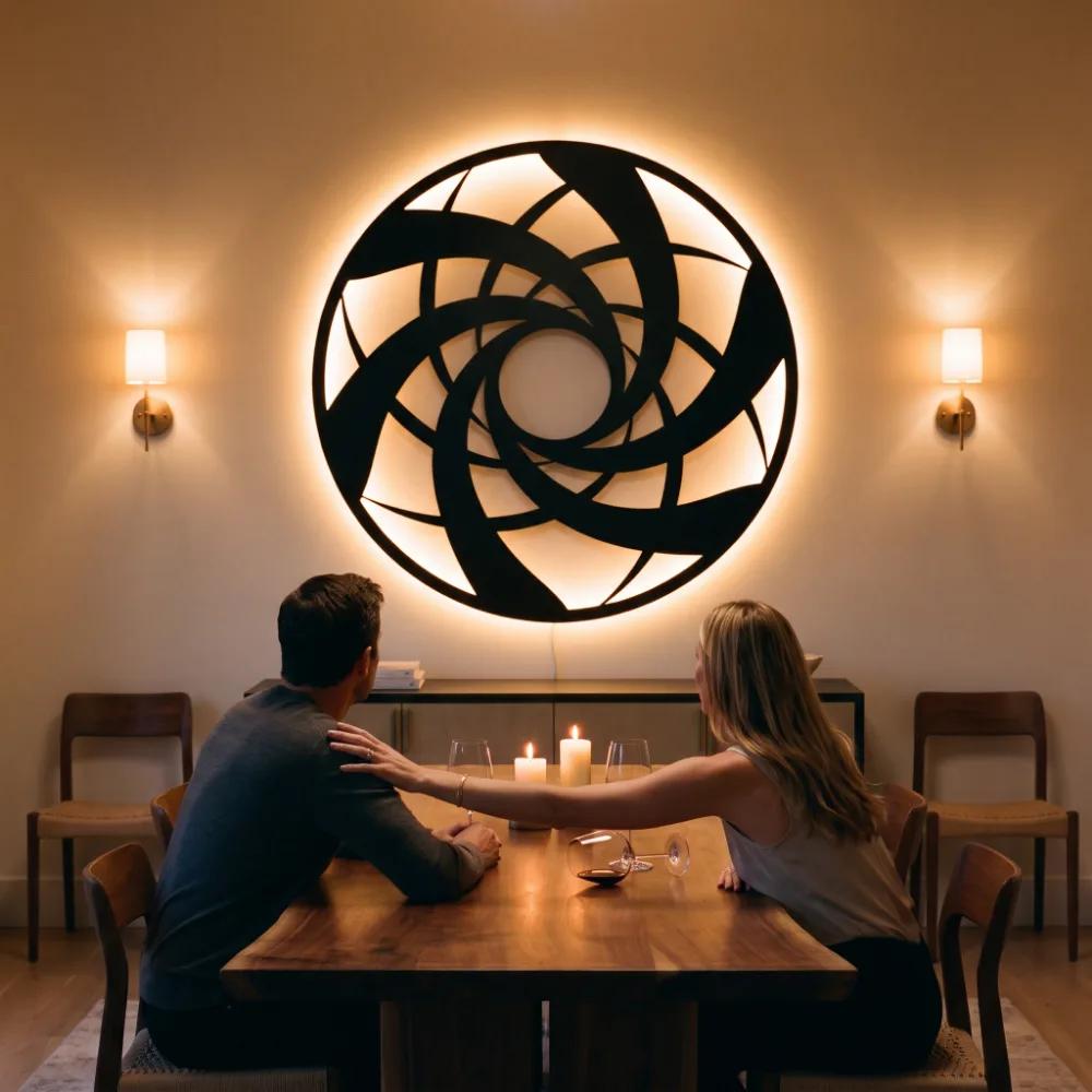 Abstract Metal Wall Art – Vortex Wheel, Modern Living Room Decor — 5