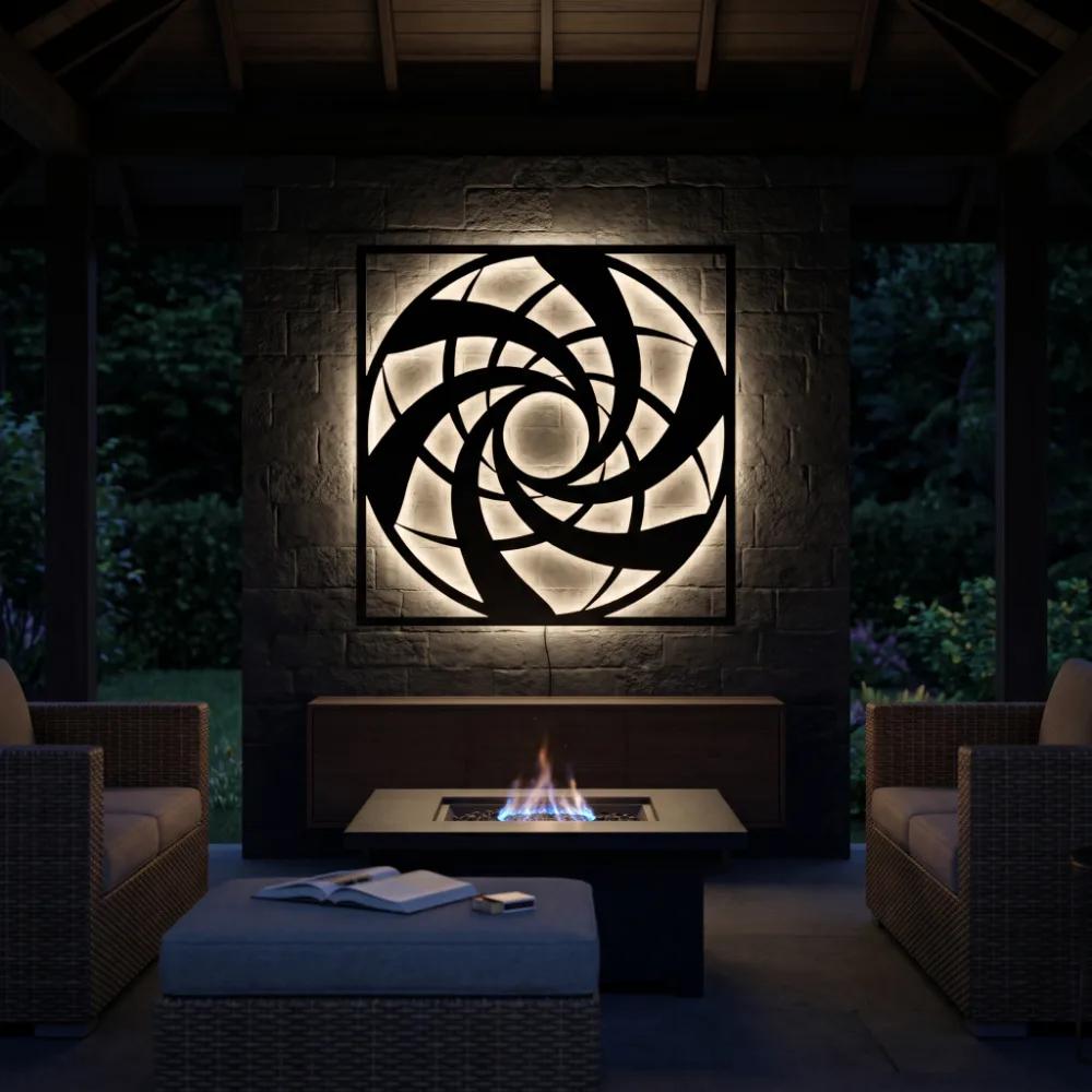 Abstract Metal Wall Art – Vortex Wheel, Modern Living Room Decor — 6