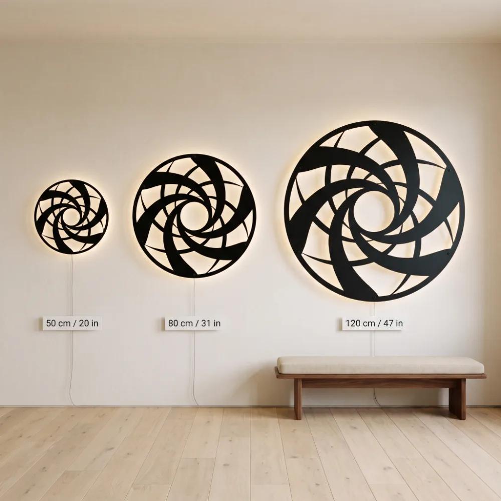 Abstract Metal Wall Art – Vortex Wheel, Modern Living Room Decor — 8