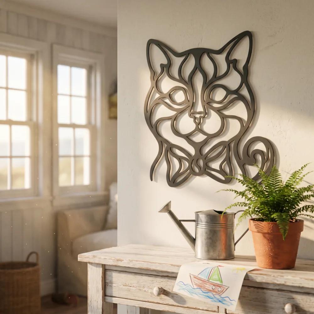 Cat Metal Wall Art Silhouette – Whiskered Grace, Living Room Cat Lover Decor