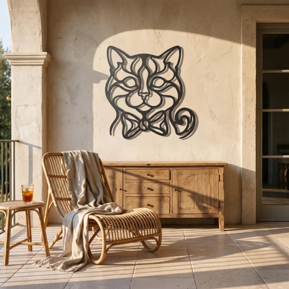 Cat Metal Wall Art Silhouette – Whiskered Grace, Living Room Cat Lover Decor — 2