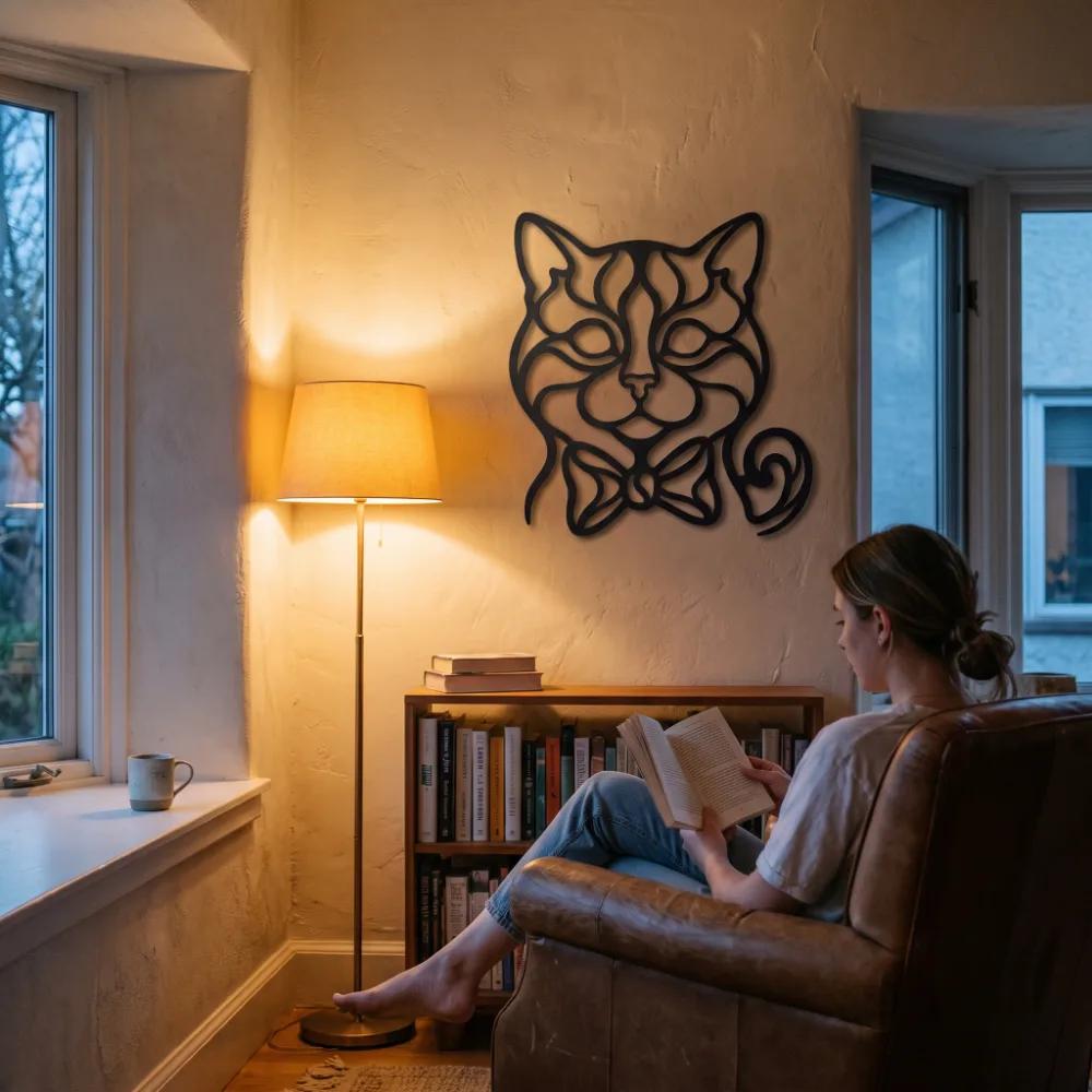 Cat Metal Wall Art Silhouette – Whiskered Grace, Living Room Cat Lover Decor — 3