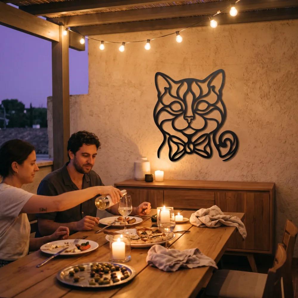 Cat Metal Wall Art Silhouette – Whiskered Grace, Living Room Cat Lover Decor — 4