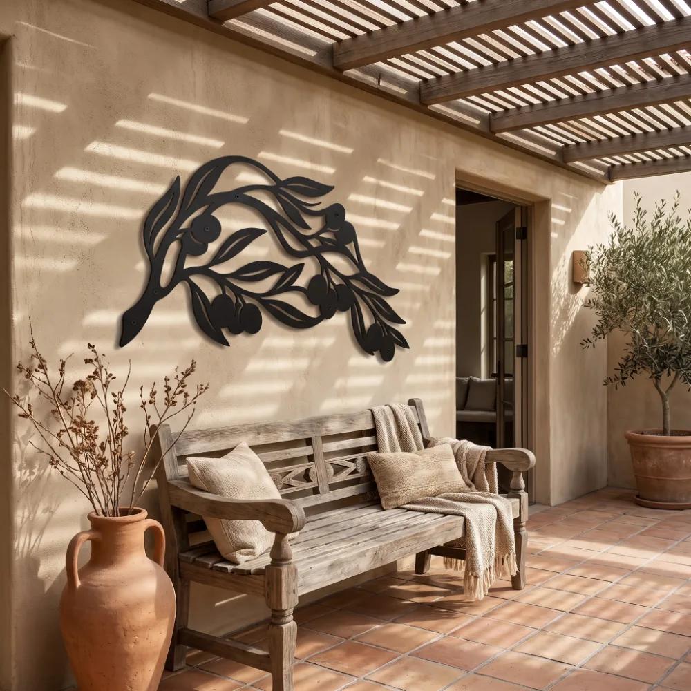 Olive Branch Metal Wall Art – Tuscan Peace, Mediterranean Kitchen Decor — 4