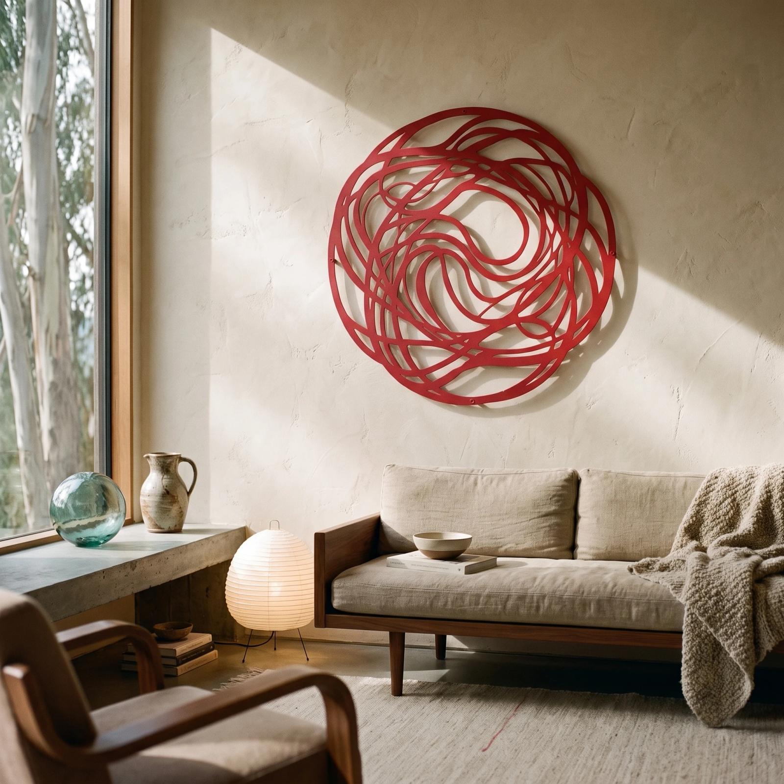Abstract Round Metal Wall Art Tangled Line Orb – Coil Reverie, Living Room Decor