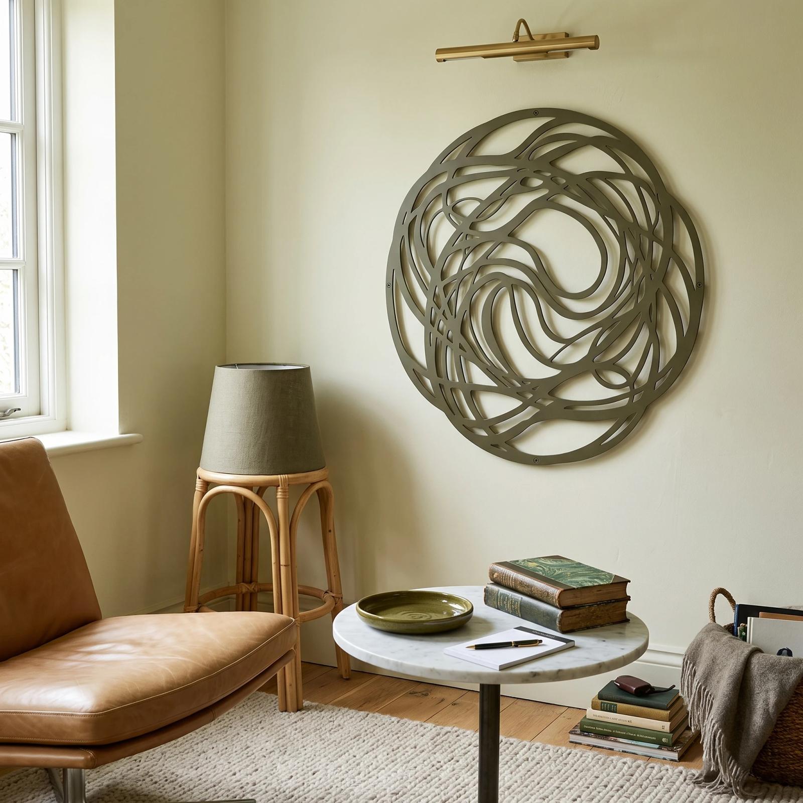 Abstract Round Metal Wall Art Tangled Line Orb – Coil Reverie, Living Room Decor — 3