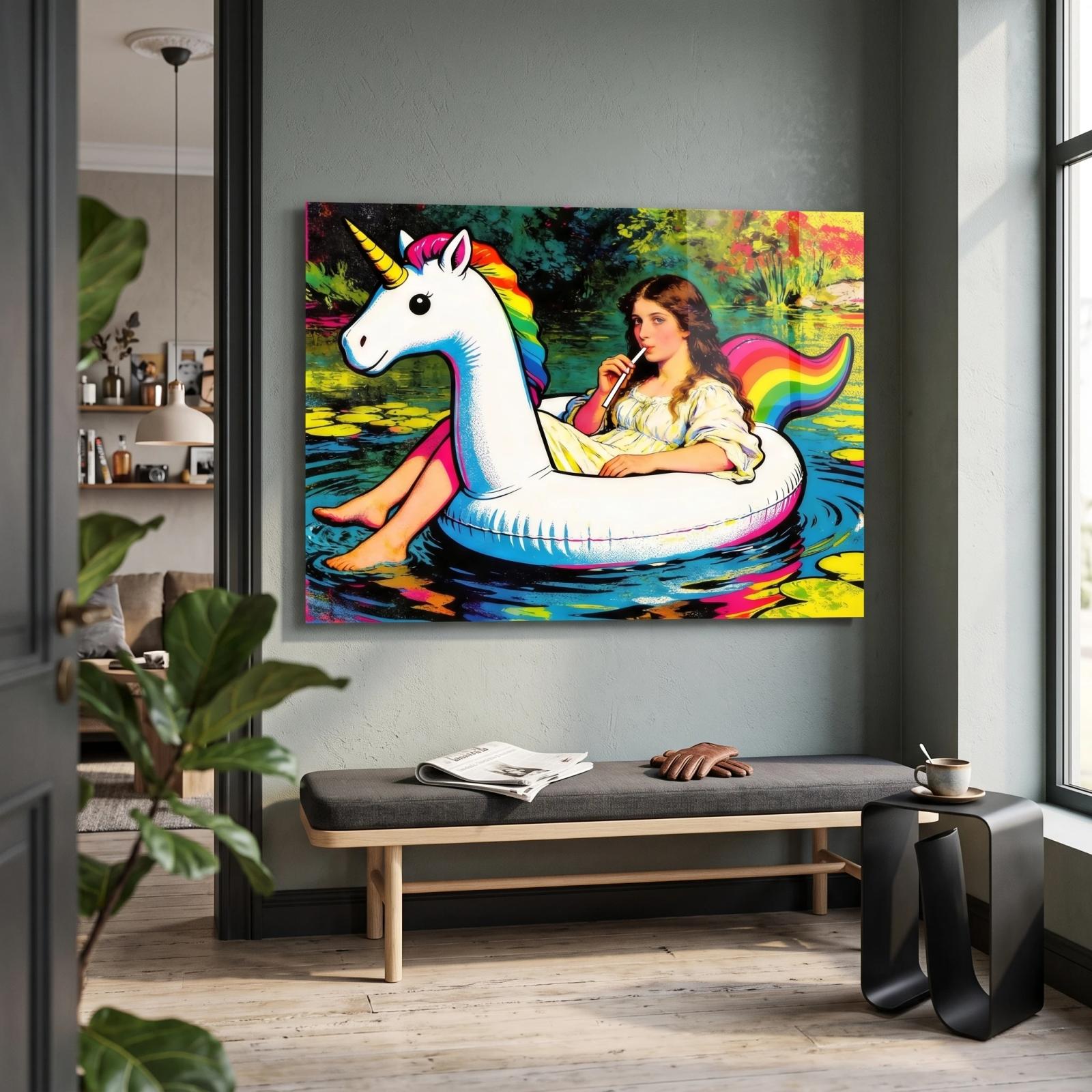 Whimsical Pop Portrait Unicorn Float Glass Wall Art — 2