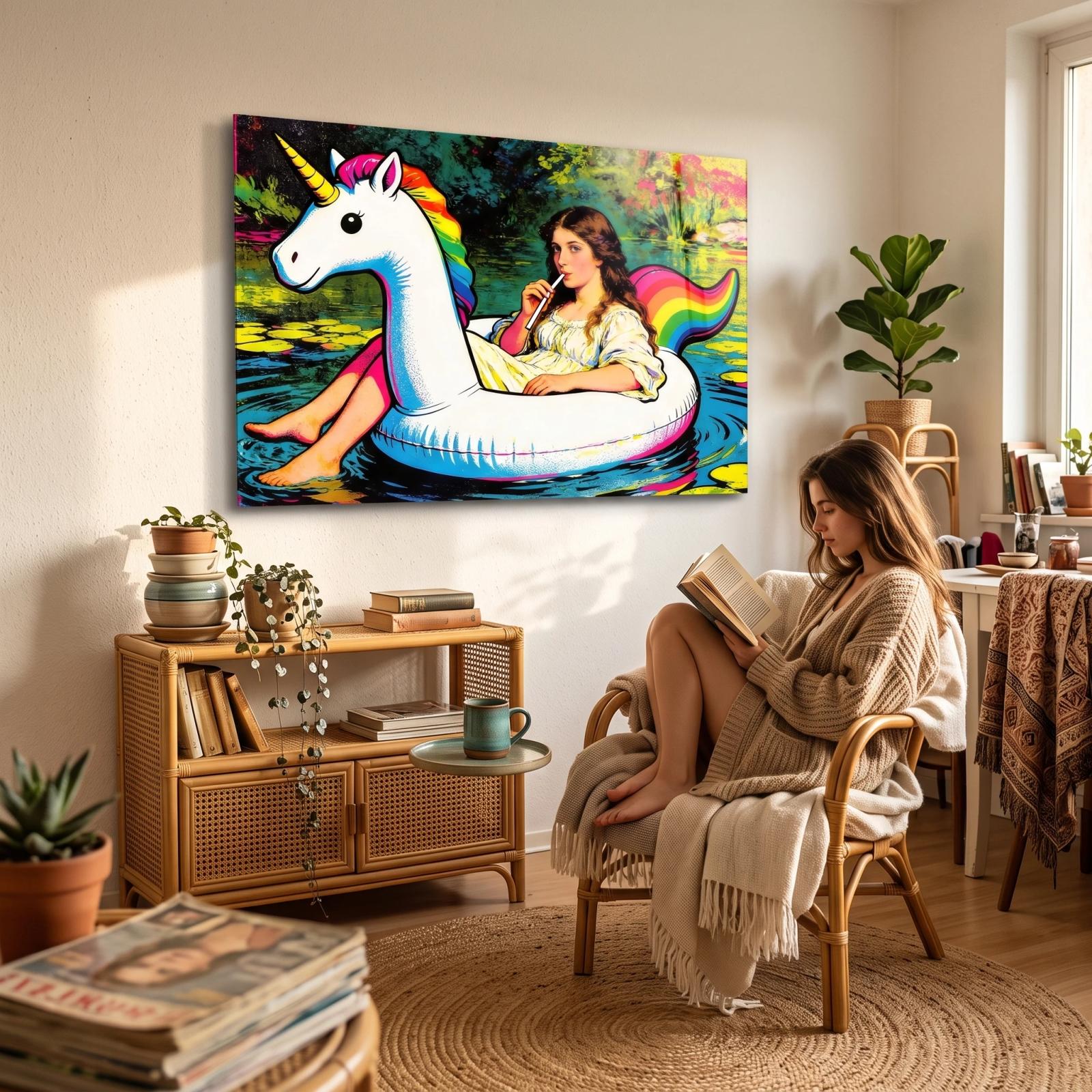 Whimsical Pop Portrait Unicorn Float Glass Wall Art — 3