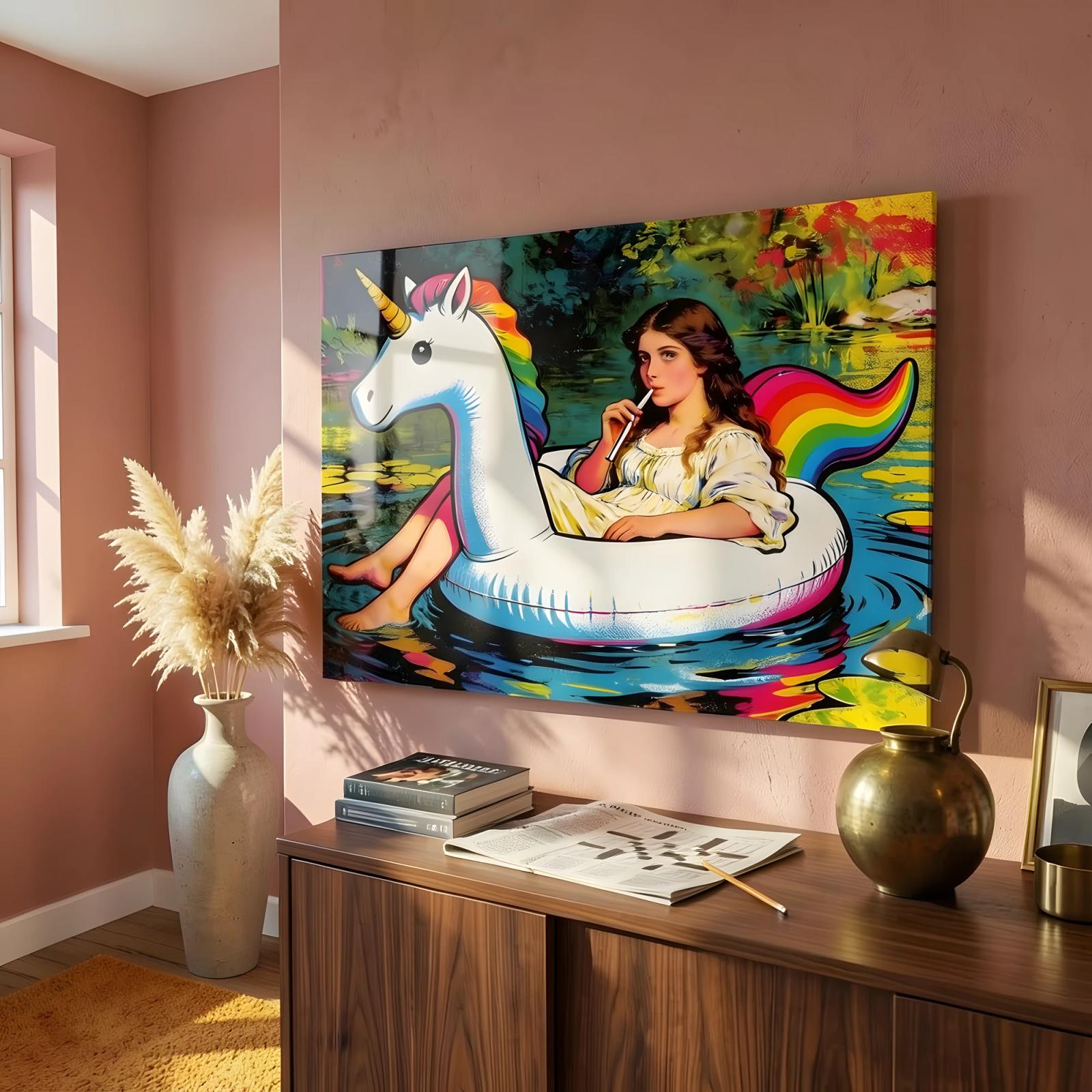 Whimsical Pop Portrait Unicorn Float Glass Wall Art — 4