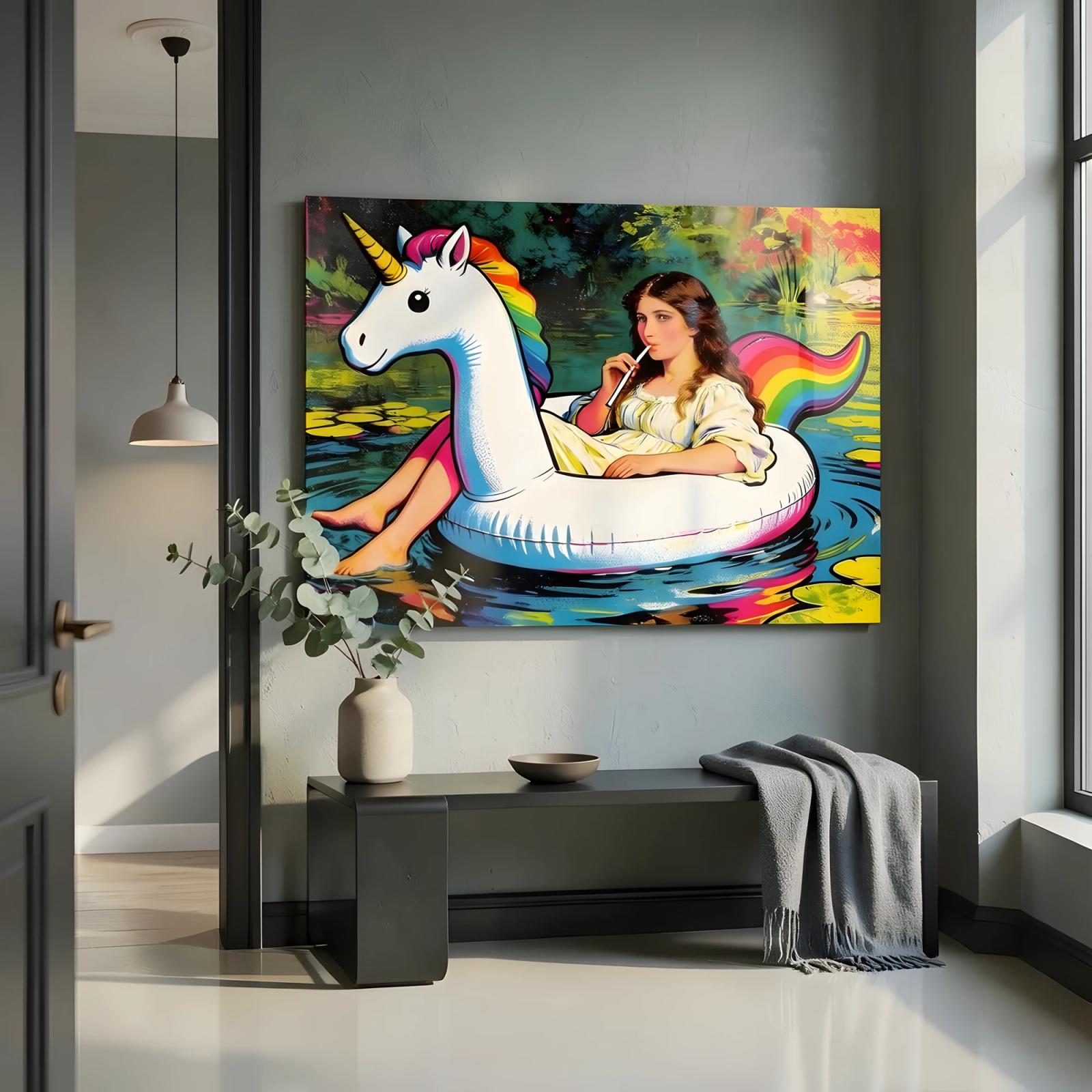 Whimsical Pop Portrait Unicorn Float Glass Wall Art — 6