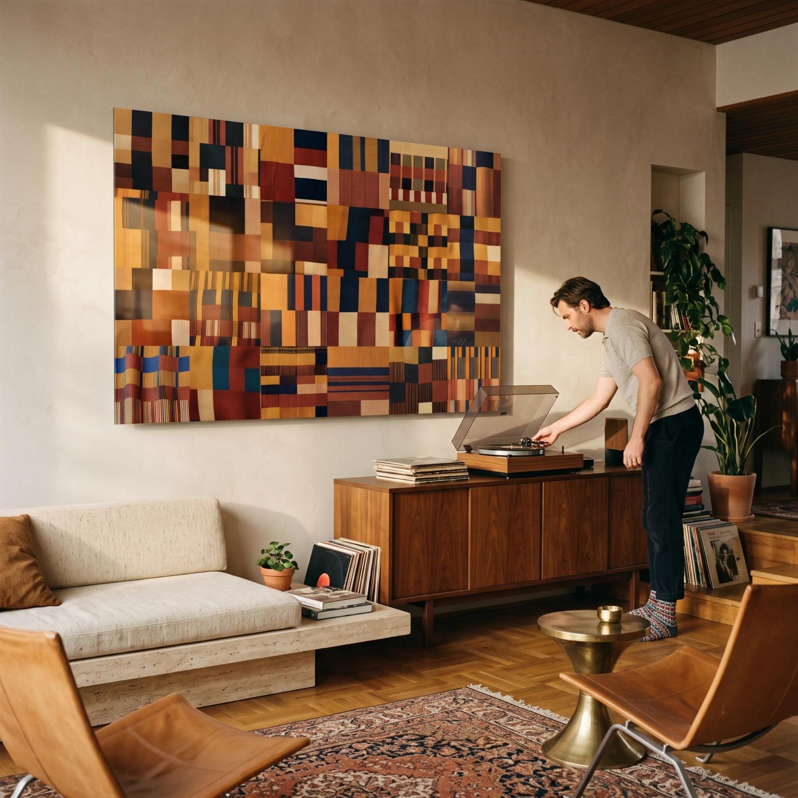 Woven Grid Abstract Earth Tone Tempered Glass Wall Art