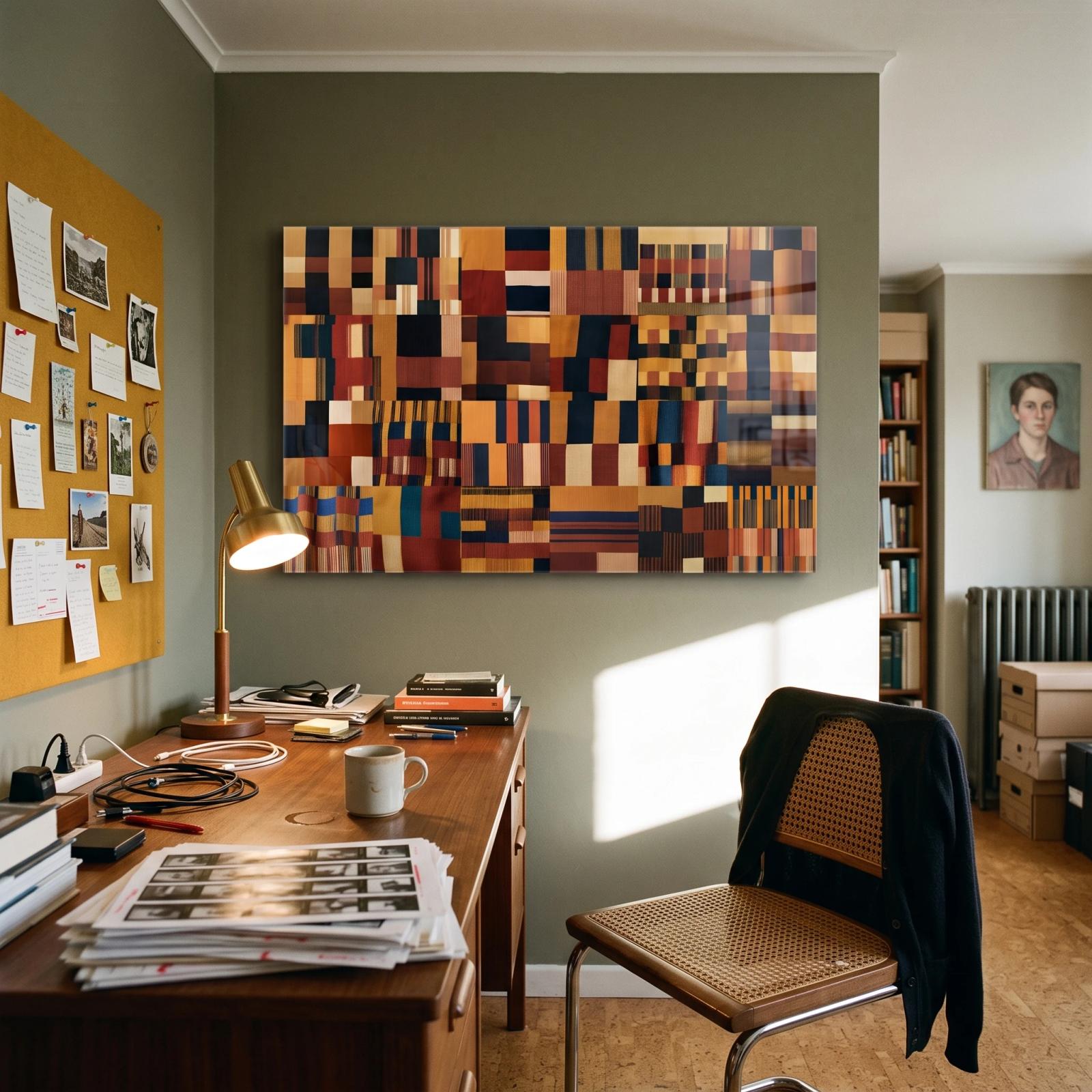 Woven Grid Abstract Earth Tone Tempered Glass Wall Art — 3