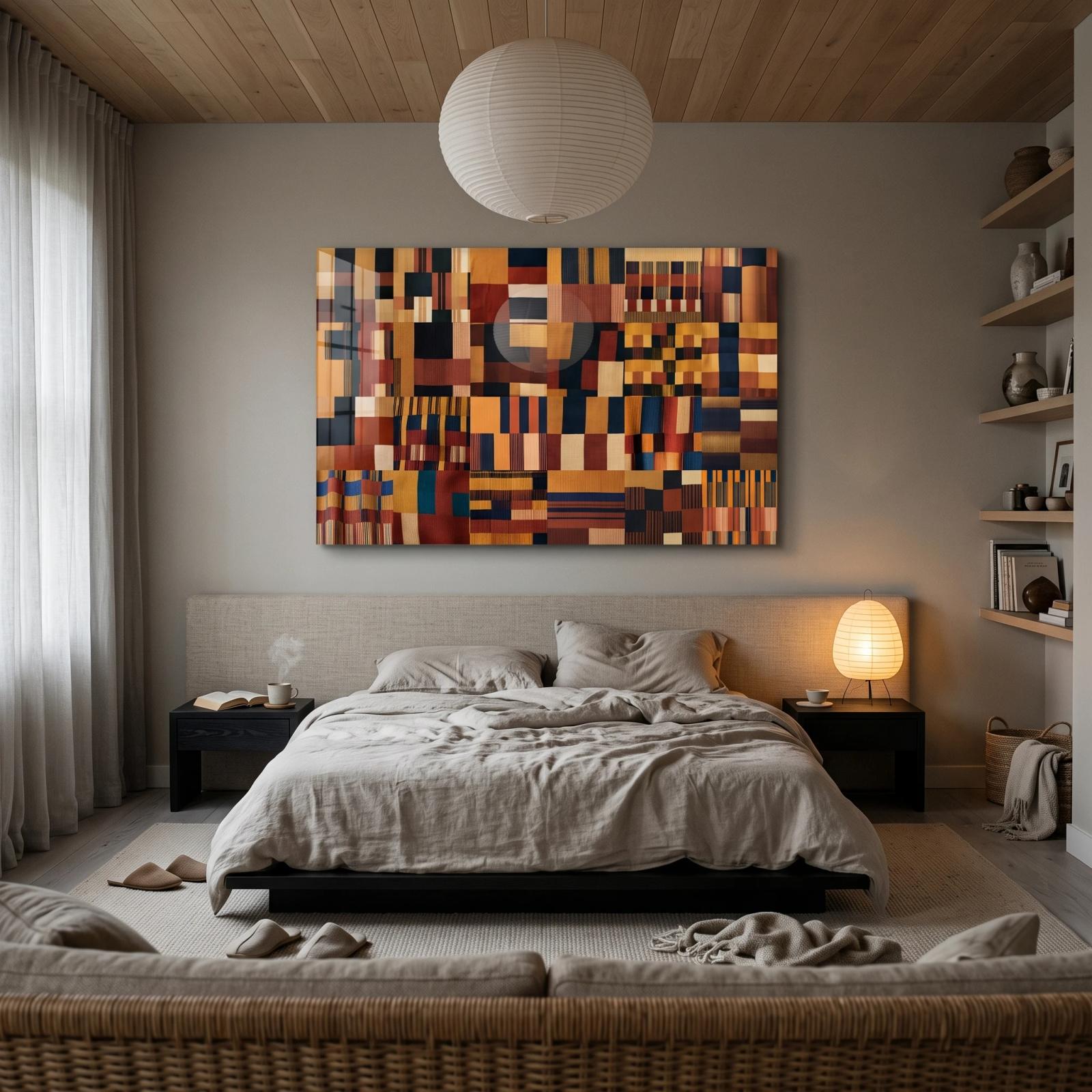 Woven Grid Abstract Earth Tone Tempered Glass Wall Art — 5
