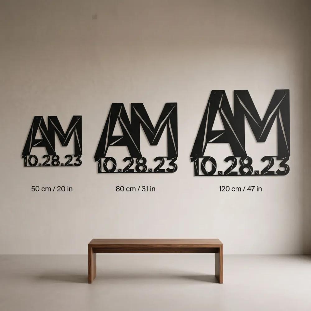 Custom Initials Date Metal Wall Art – Custom Modern Monogram, Living Room Decor — 11