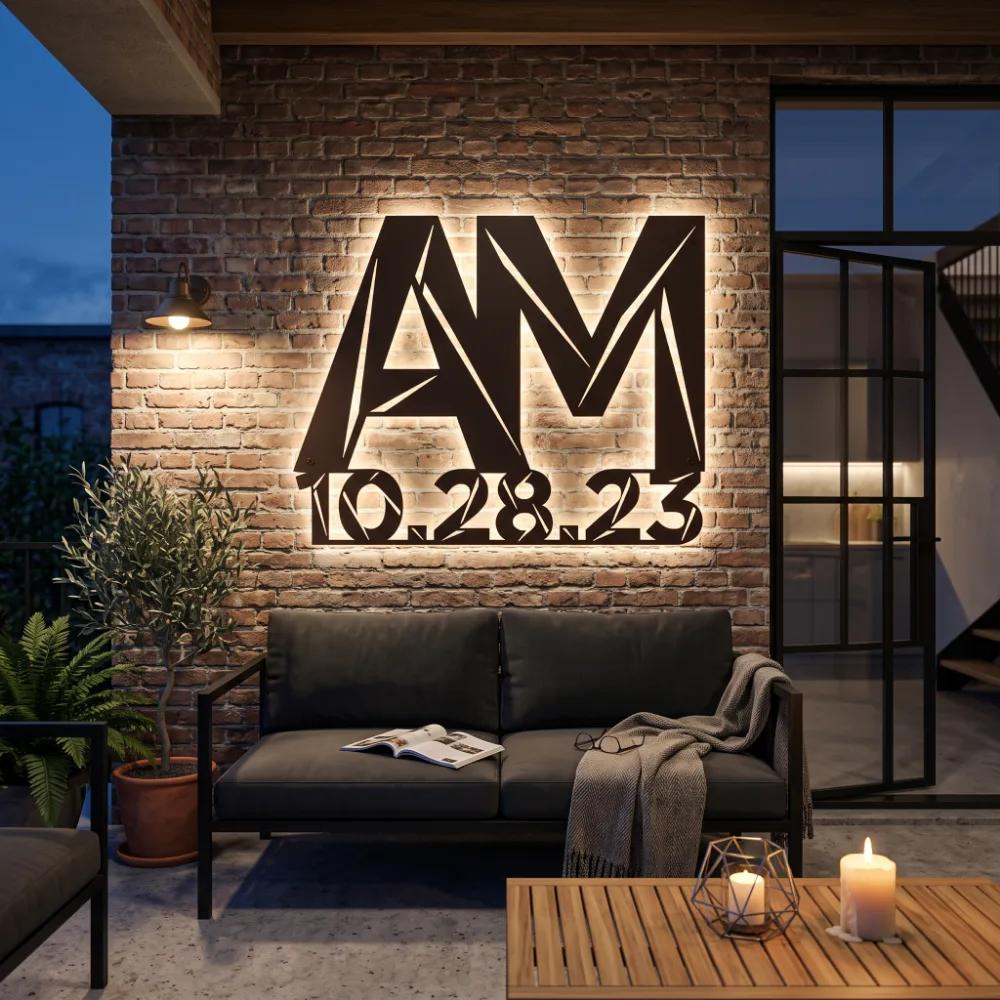 Custom Initials Date Metal Wall Art – Custom Modern Monogram, Living Room Decor — 4
