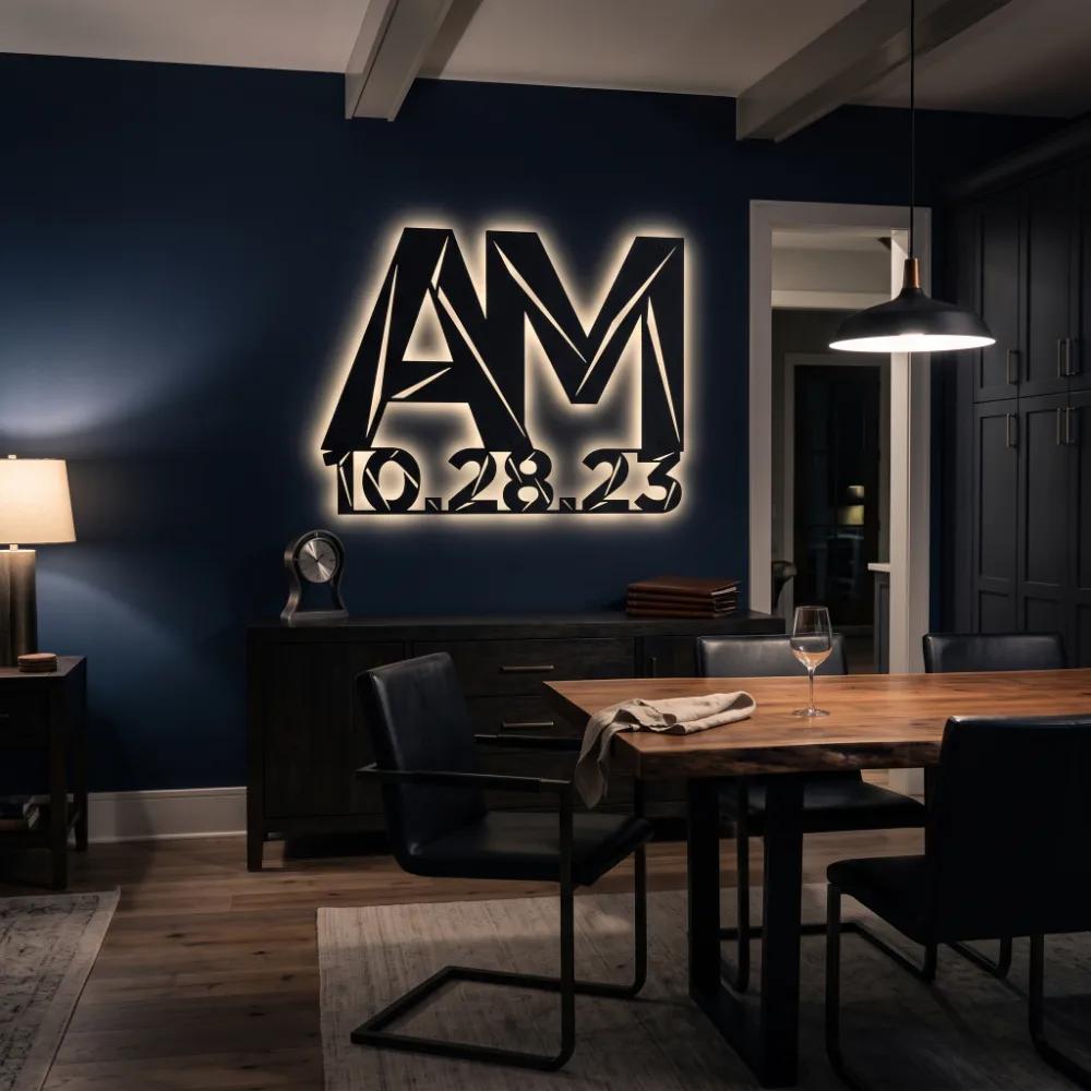 Custom Initials Date Metal Wall Art – Custom Modern Monogram, Living Room Decor — 6