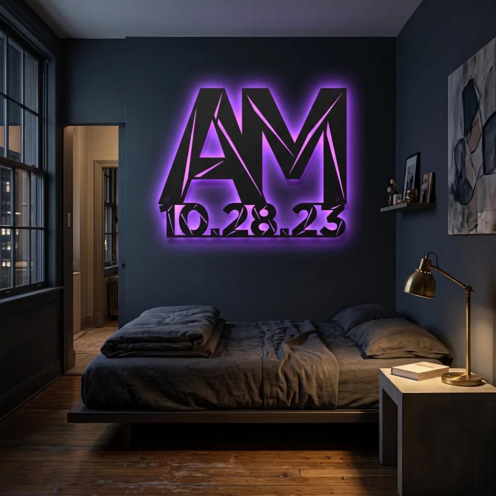 Custom Initials Date Metal Wall Art – Custom Modern Monogram, Living Room Decor — 8