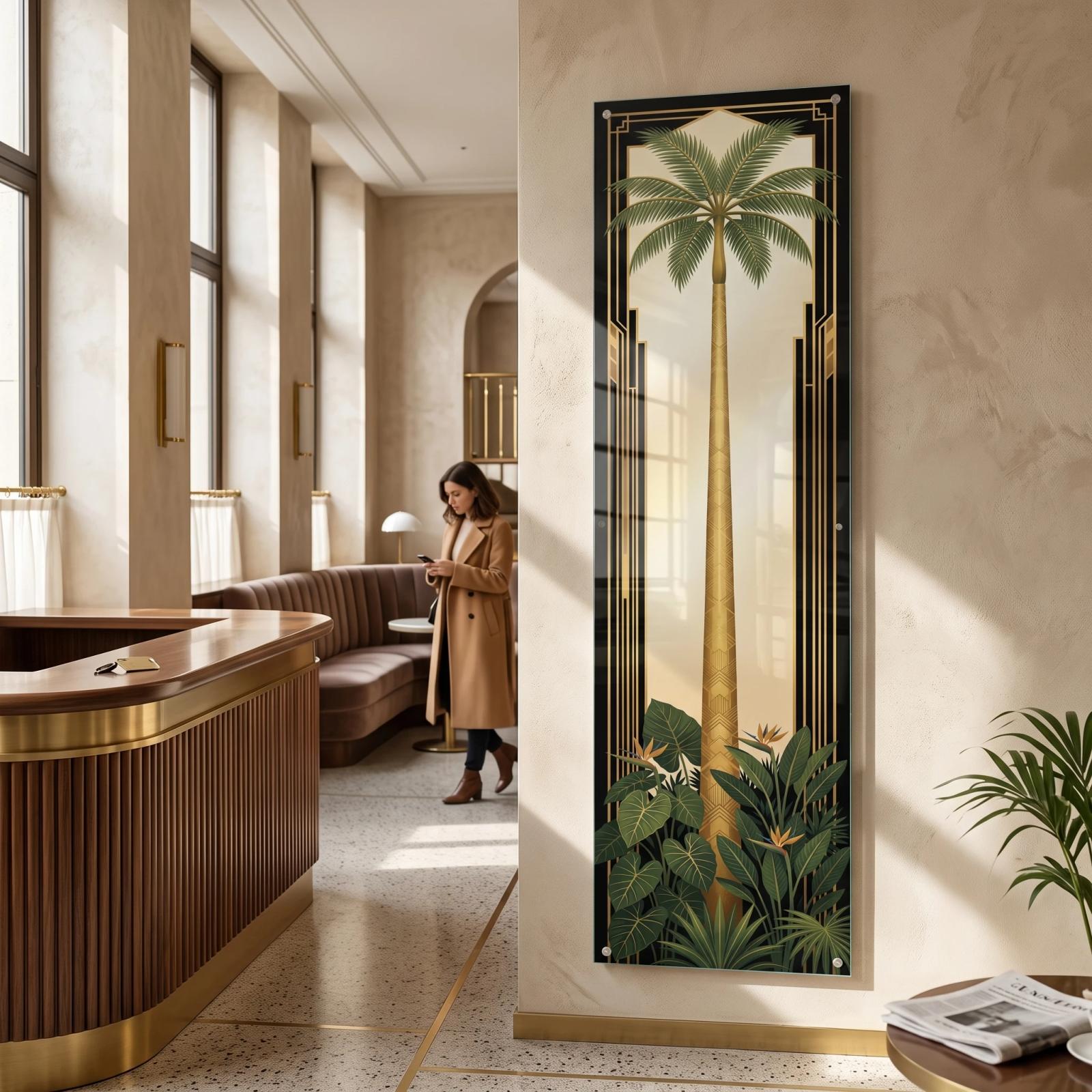 Art Deco Palm Tropical Botanical Tempered Glass Wall Art