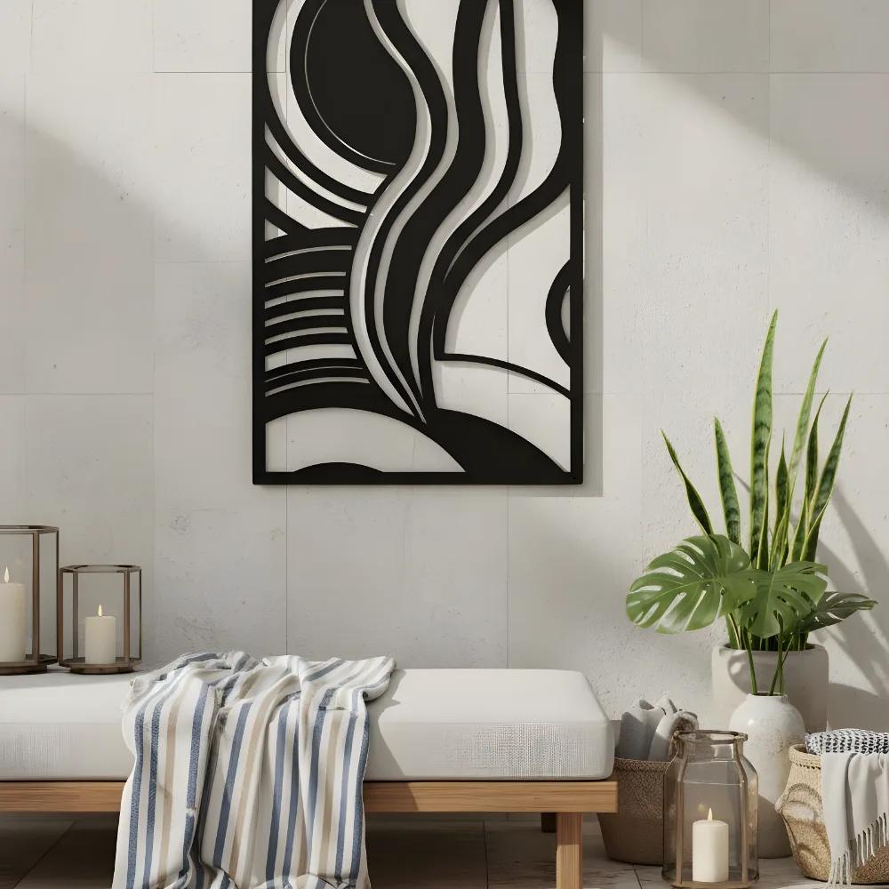 Abstract Flowing Lines Metal Wall Art – Swirling Harmony, Modern Living Room Decor — 3