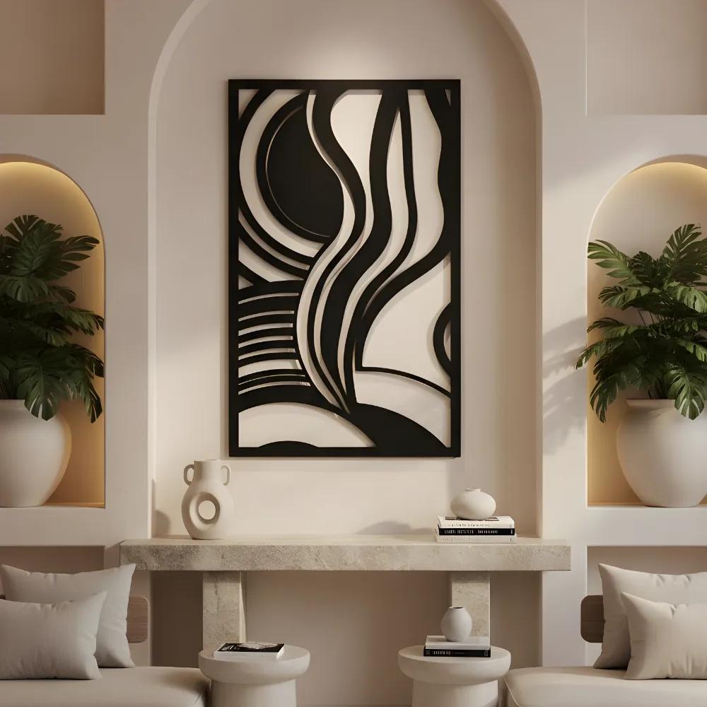 Abstract Flowing Lines Metal Wall Art – Swirling Harmony, Modern Living Room Decor