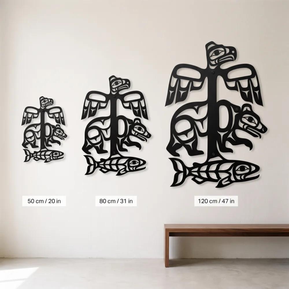 Pacific Northwest Metal Wall Art – Cedar Lineage, Totem Eagle Bear Salmon Living Room Decor — 10