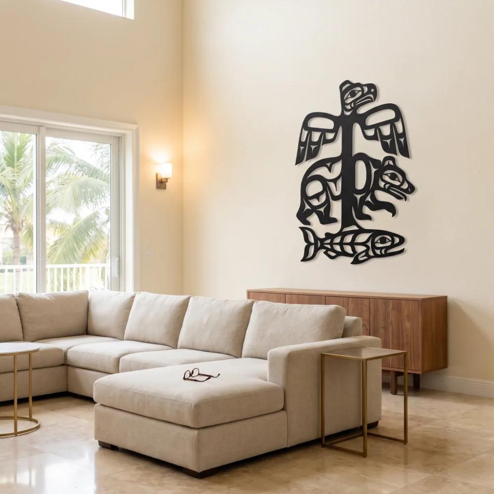 Pacific Northwest Metal Wall Art – Cedar Lineage, Totem Eagle Bear Salmon Living Room Decor — 5