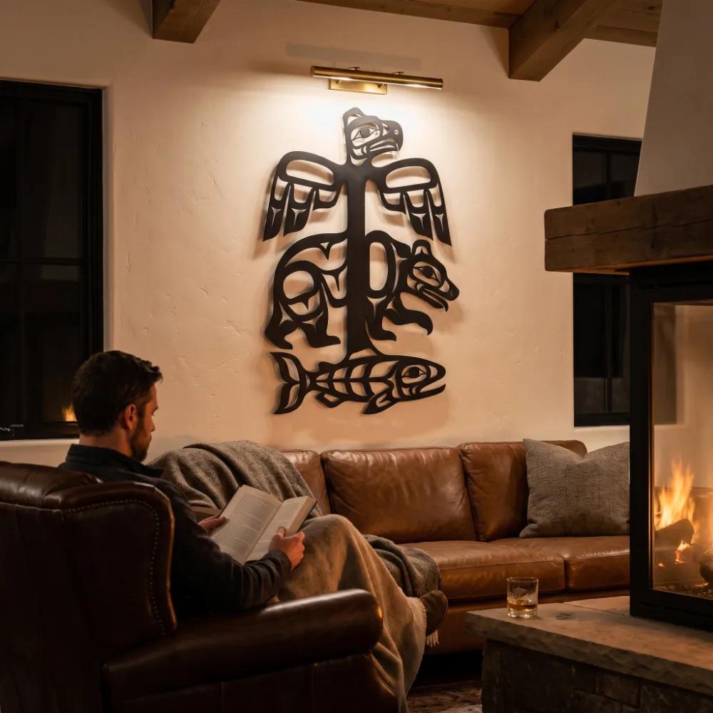 Pacific Northwest Metal Wall Art – Cedar Lineage, Totem Eagle Bear Salmon Living Room Decor — 6