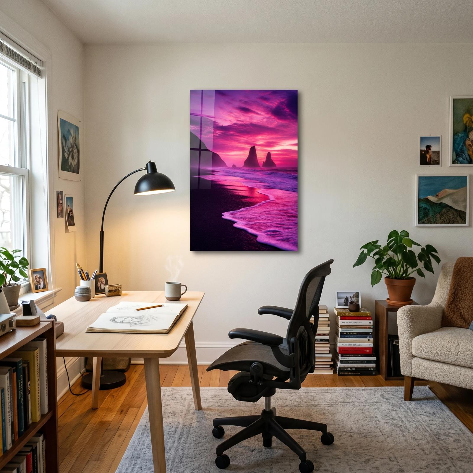 Pink Sunset Beach Tempered Glass Wall Art Coastal Glass Wall Art — 4