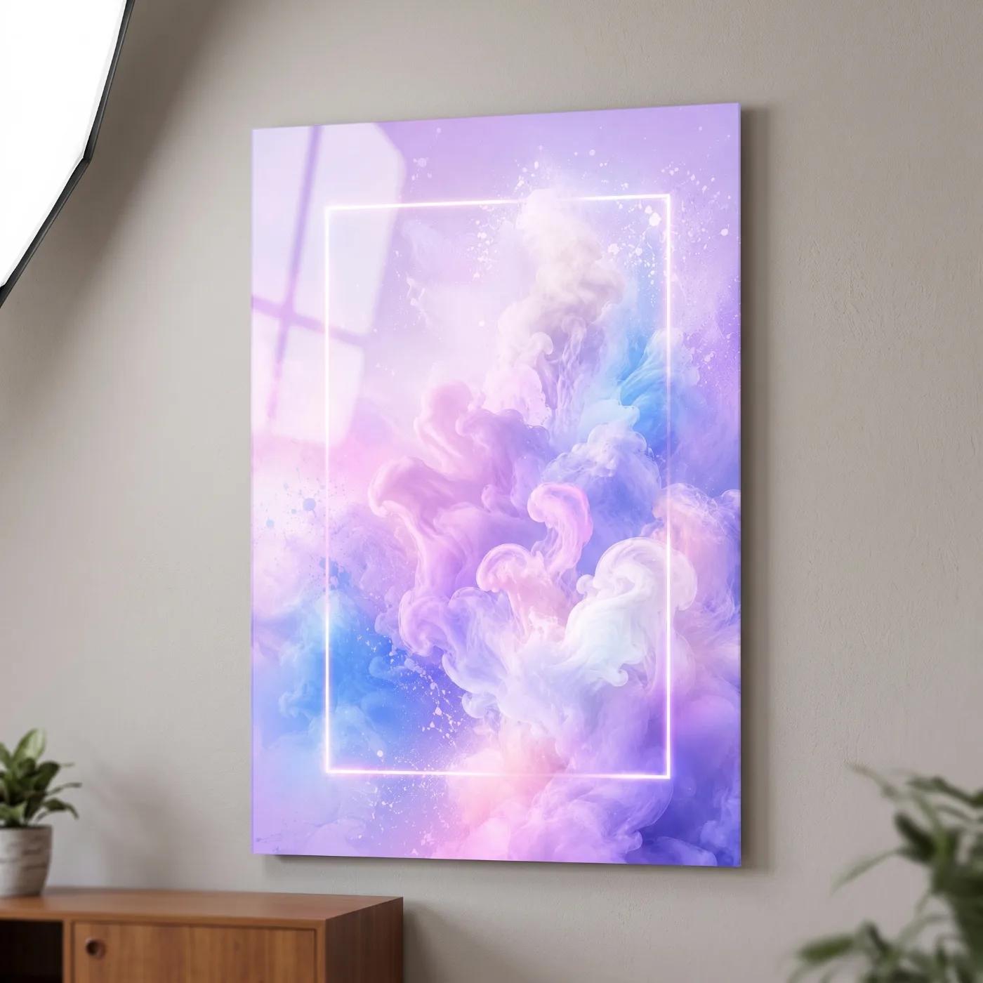 Pastel Smoke Wall Art Neon Frame Cloud Design | Glass Wall Art