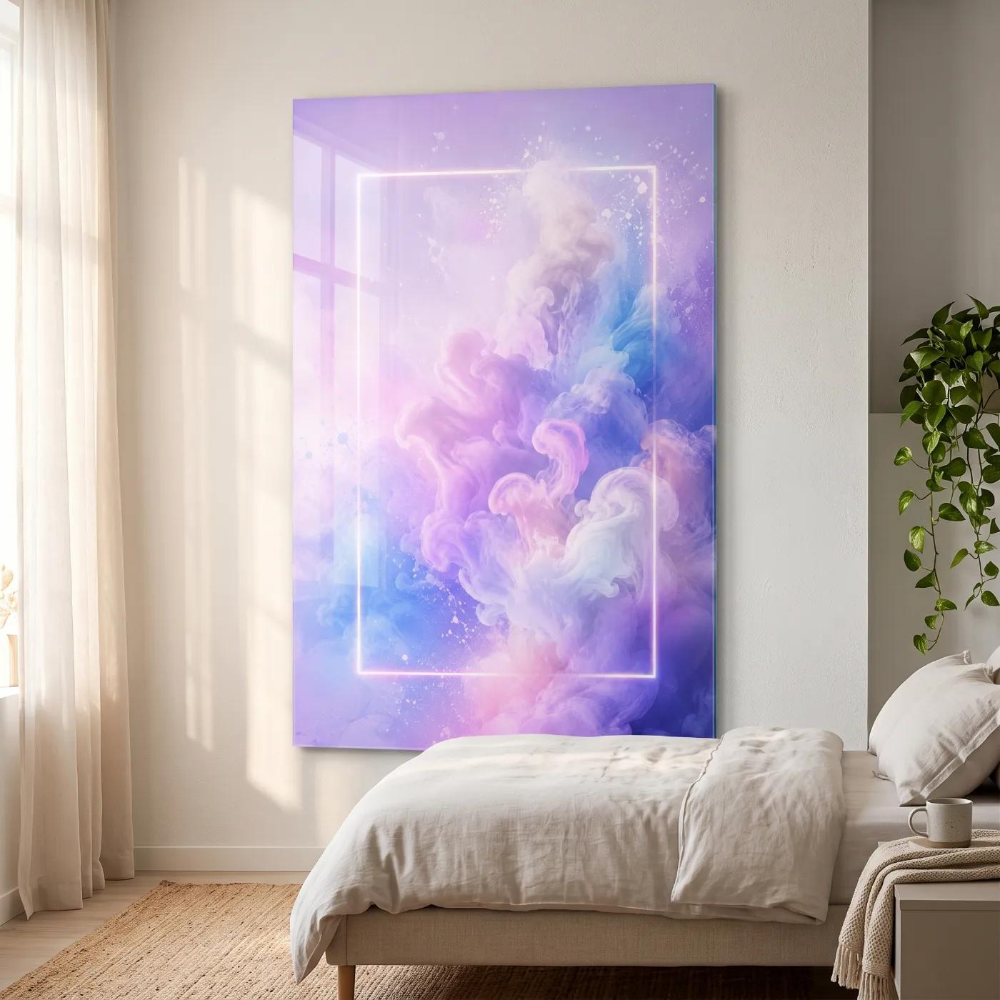 Pastel Smoke Wall Art Neon Frame Cloud Design | Glass Wall Art — 2