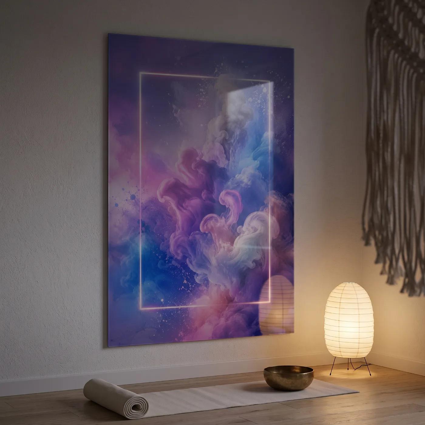 Pastel Smoke Wall Art Neon Frame Cloud Design | Glass Wall Art — 3