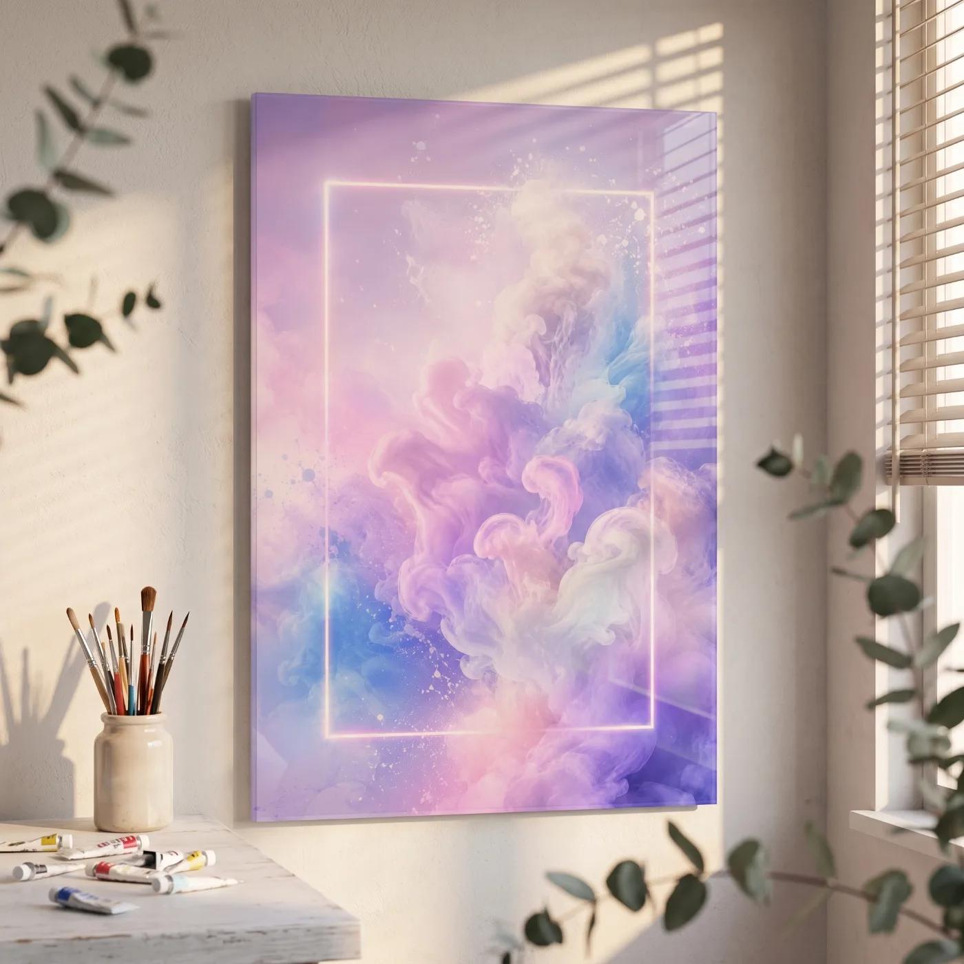 Pastel Smoke Wall Art Neon Frame Cloud Design | Glass Wall Art — 4