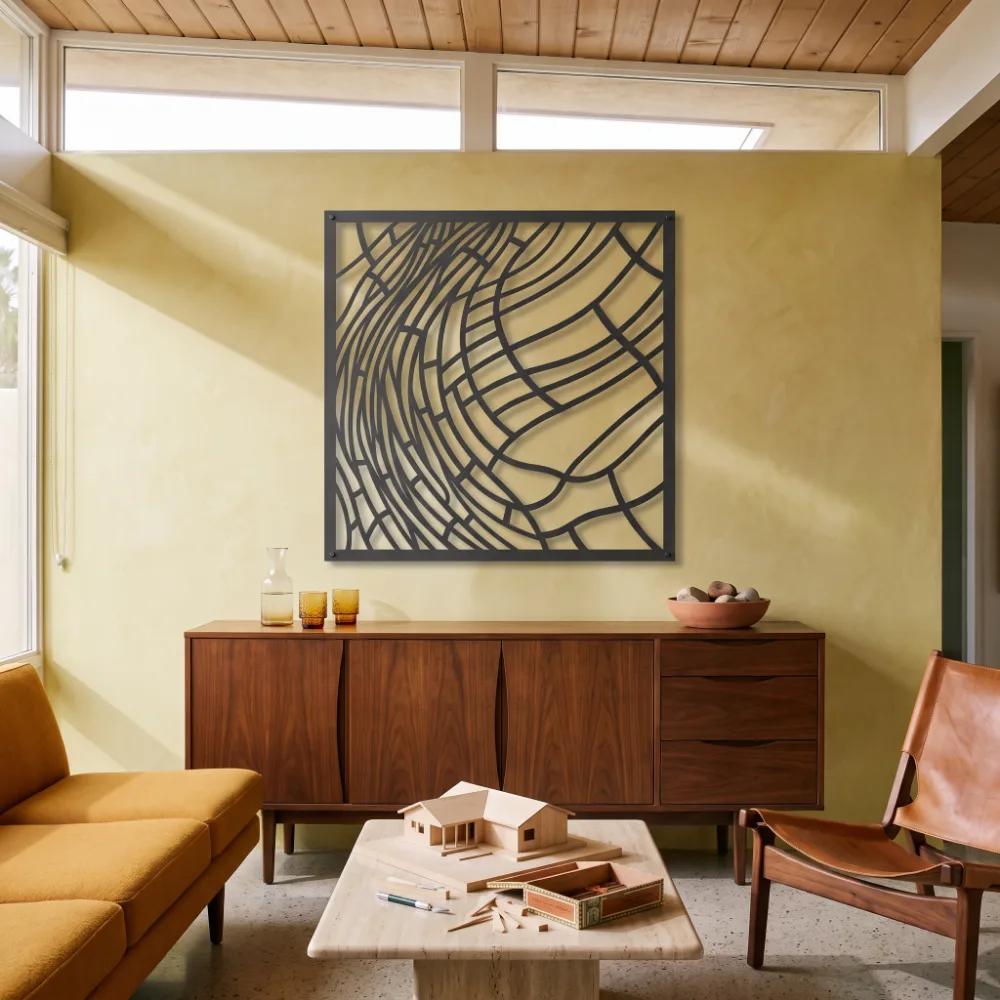 Warped Grid Metal Op Art Wall Art – Drift Field, Modern Living Room Decor — 3