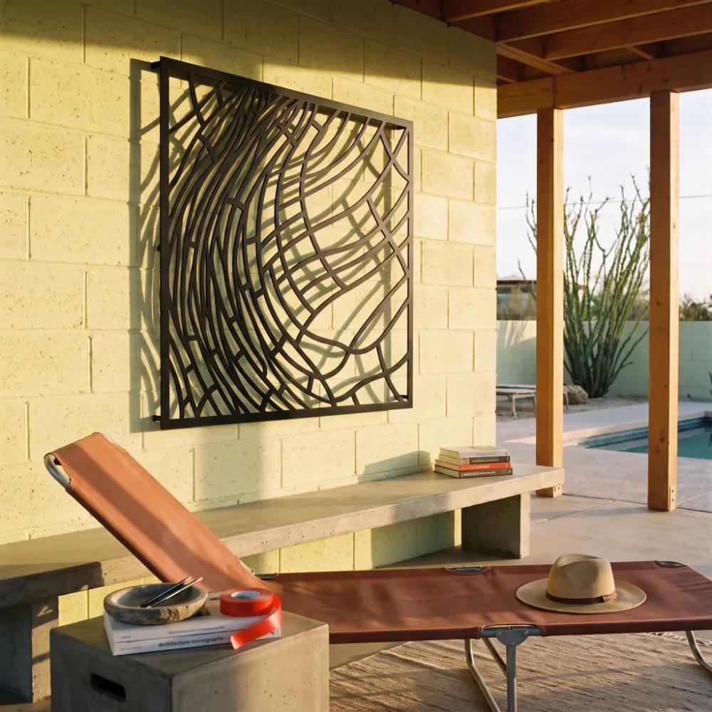 Warped Grid Metal Op Art Wall Art – Drift Field, Modern Living Room Decor — 2
