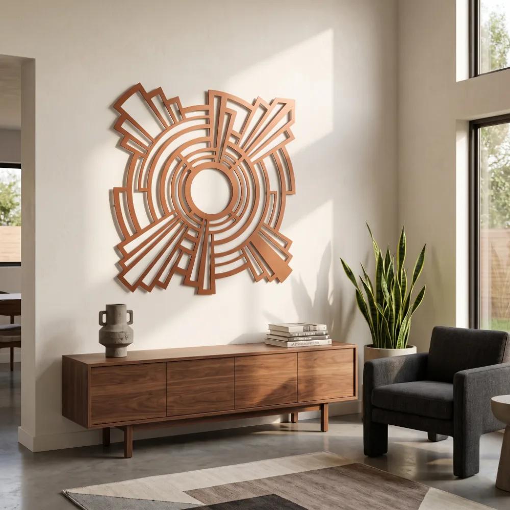Geometric Deco Burst Metal Wall Art – Sonic Sphere, Modern Living Room Decor