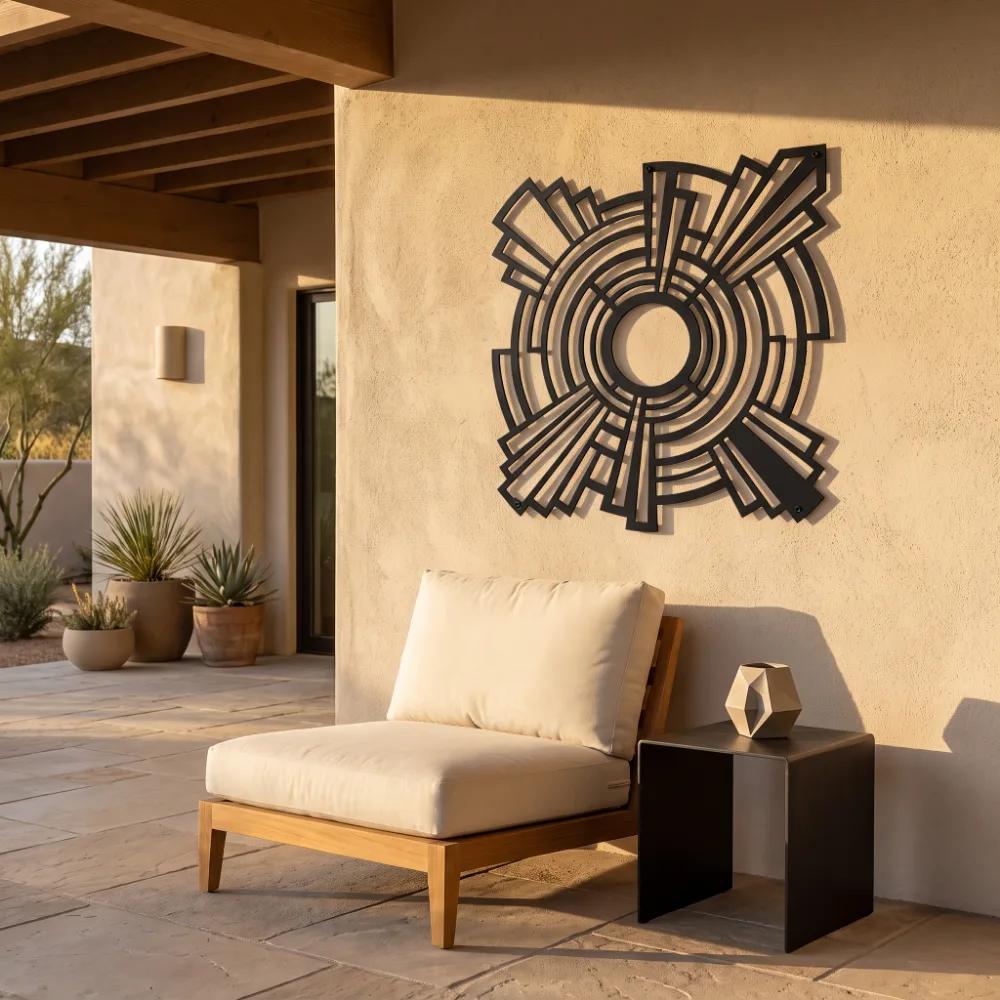 Geometric Deco Burst Metal Wall Art – Sonic Sphere, Modern Living Room Decor — 4